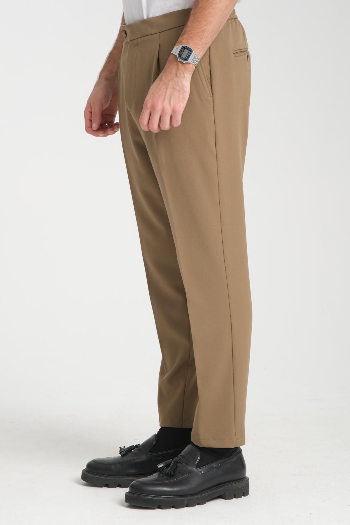 Erkek Beli Lastikli Kalın Kaşe Görünümlü Casual pantolon