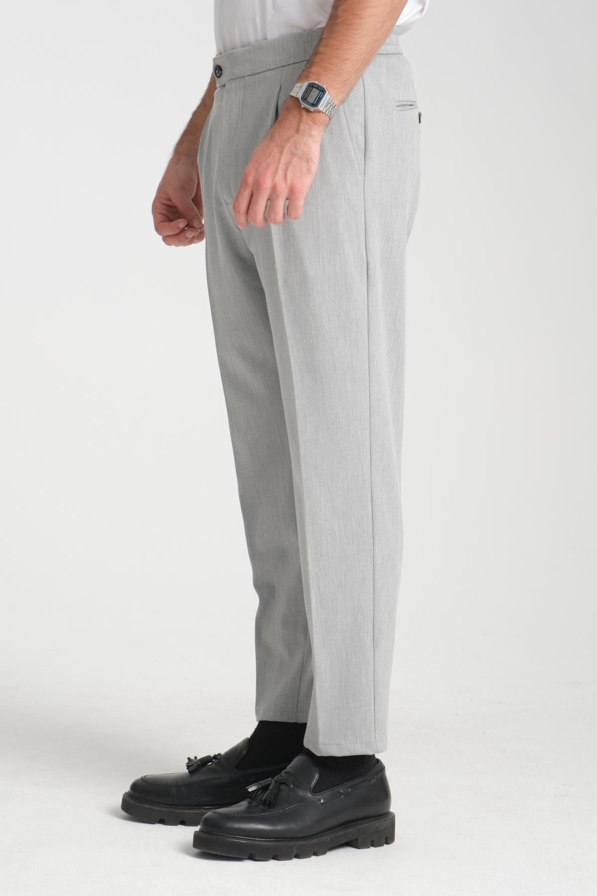 Erkek Beli Lastikli Kalın Kaşe Görünümlü Casual pantolon