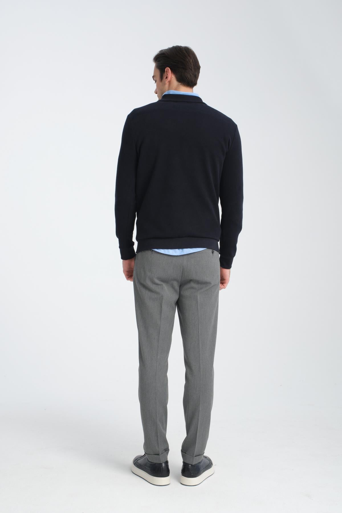Erkek Kışlık Regular Fit Polo Yaka Basic Sweatshirt