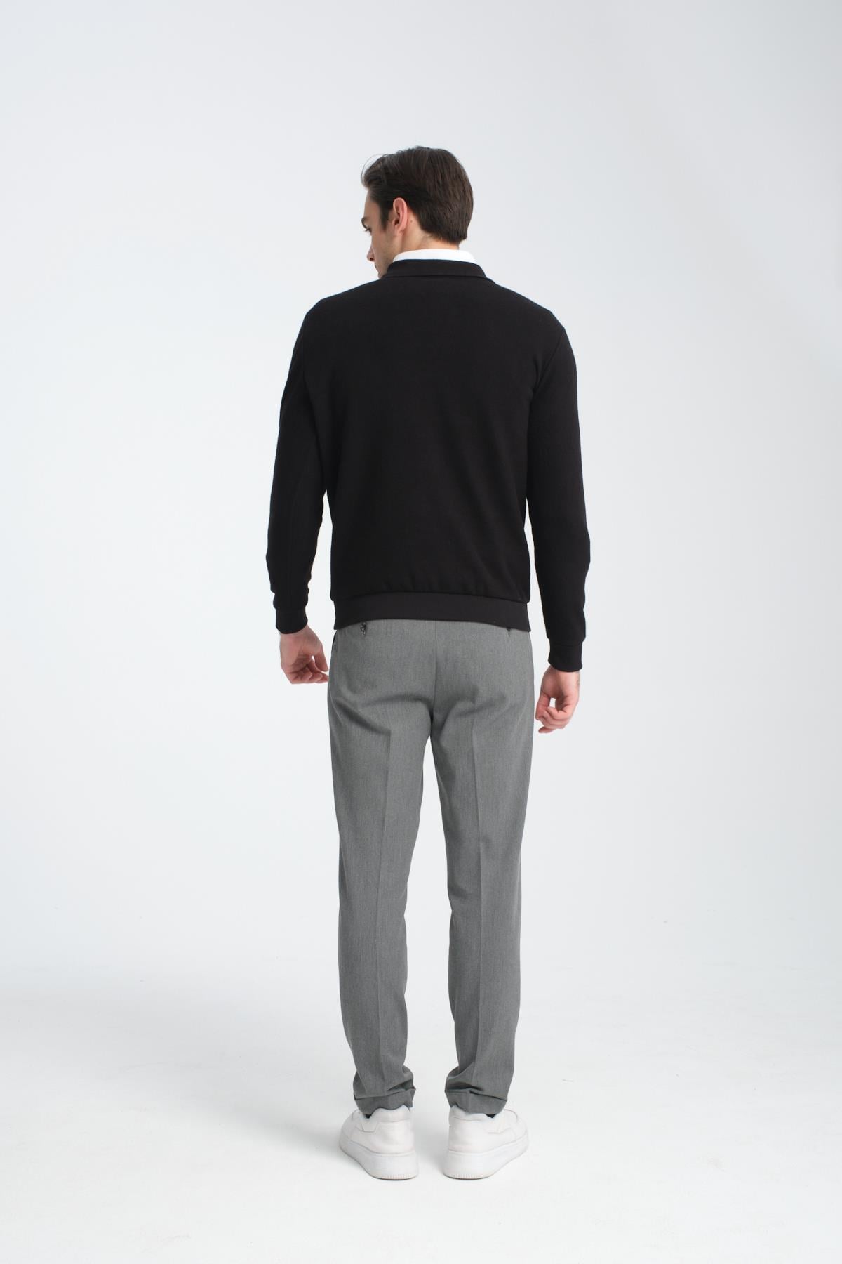 Erkek Kışlık Regular Fit Polo Yaka Basic Sweatshirt