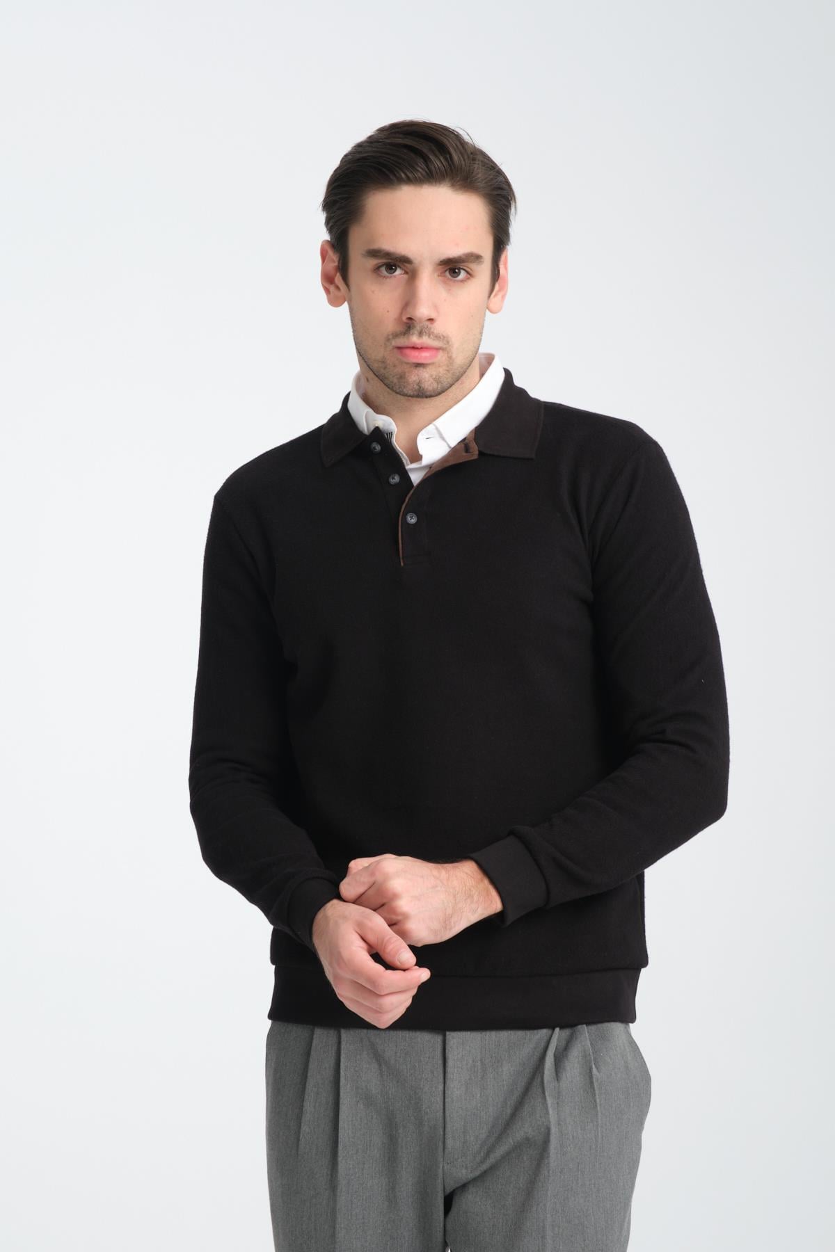 Erkek Kışlık Regular Fit Polo Yaka Basic Sweatshirt