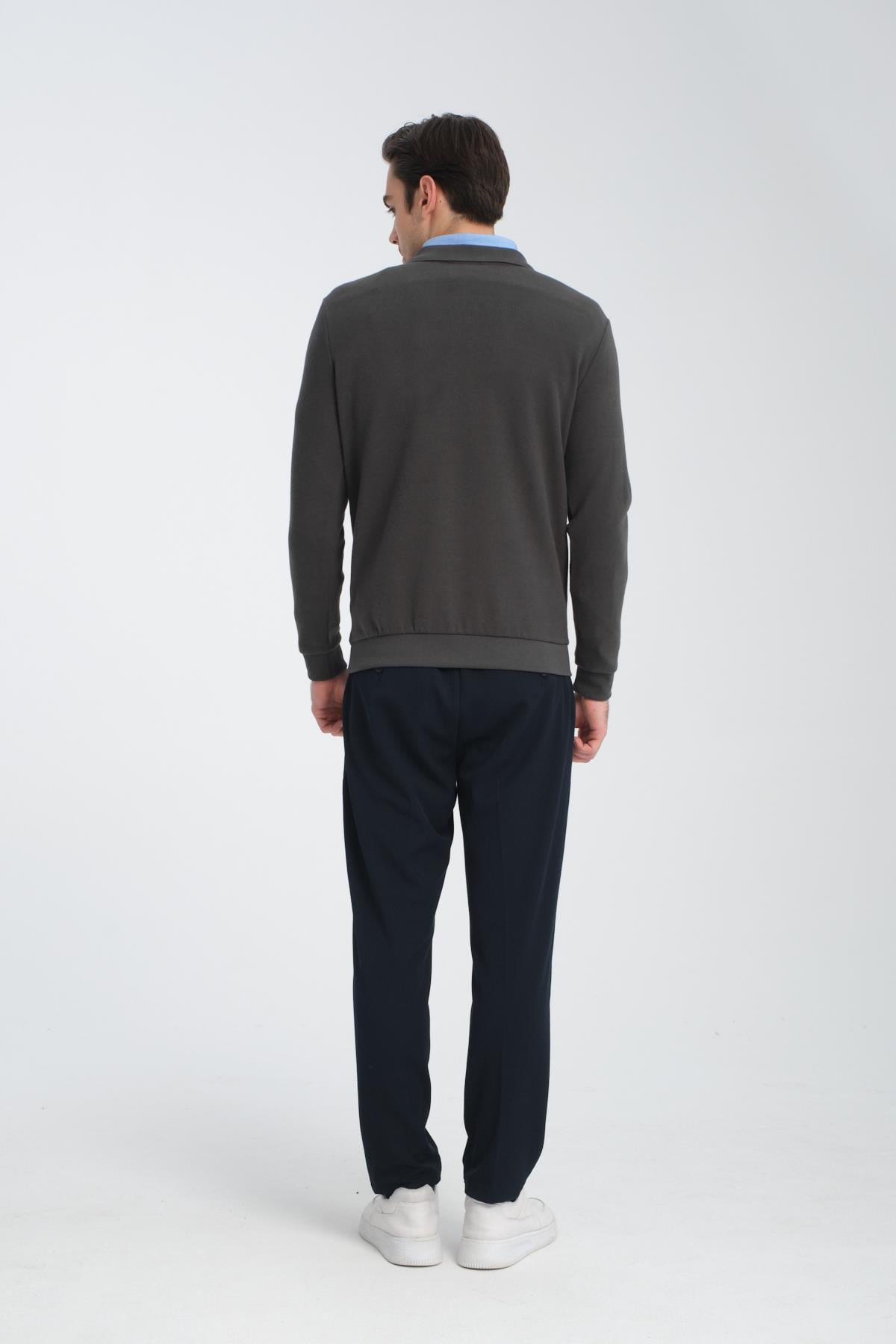 Erkek Kışlık Regular Fit Polo Yaka Basic Sweatshirt