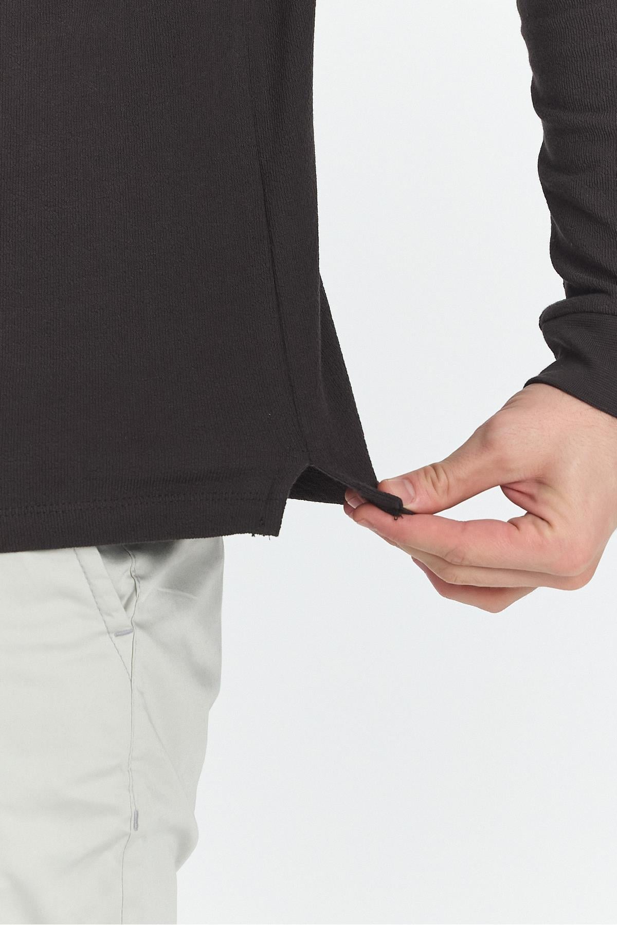 Erkek Regular Fit Polo Yaka Basic Sweatshirt Damla Örğülü