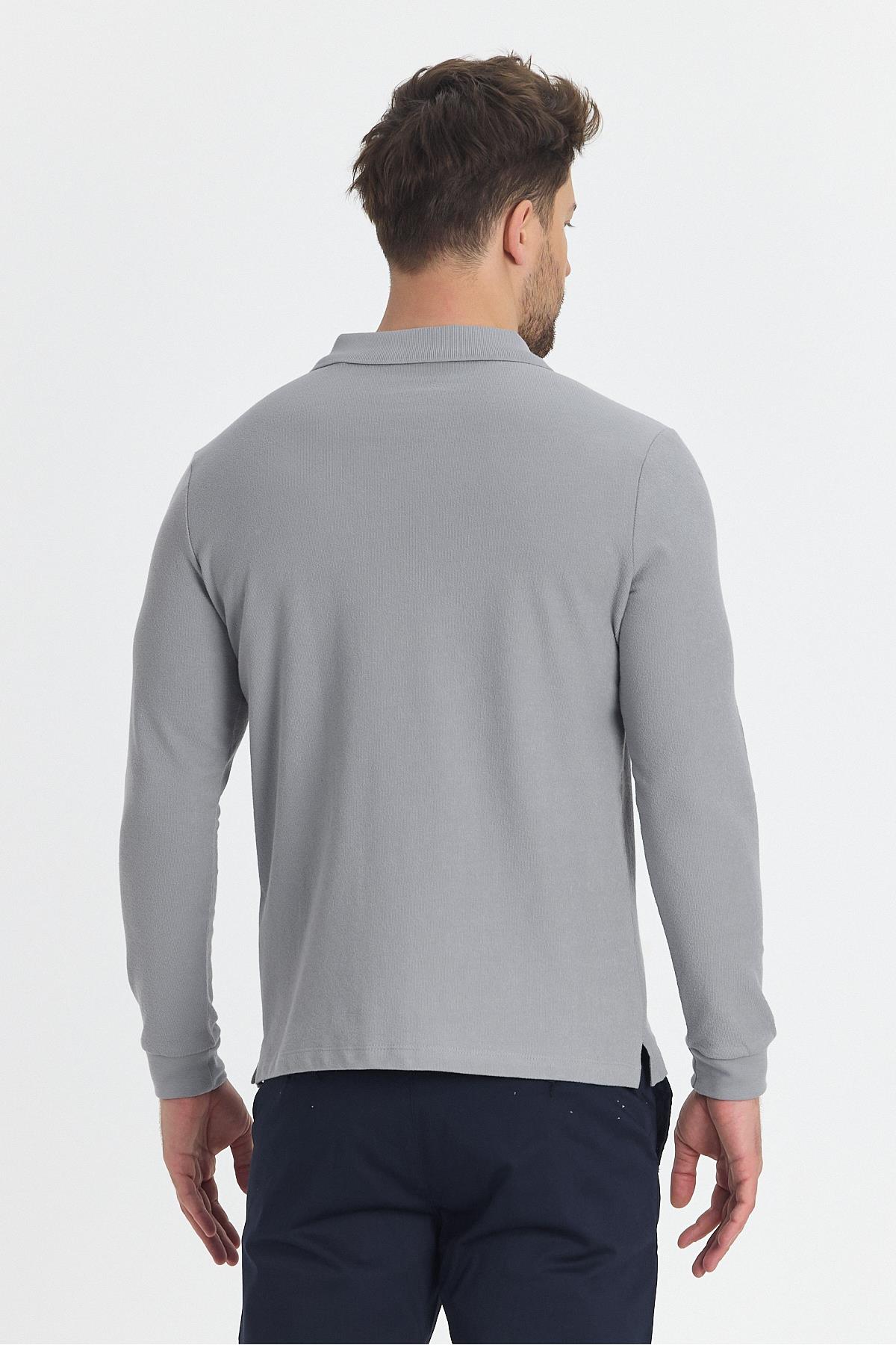 Erkek Regular Fit Polo Yaka Basic Sweatshirt Damla Örğülü