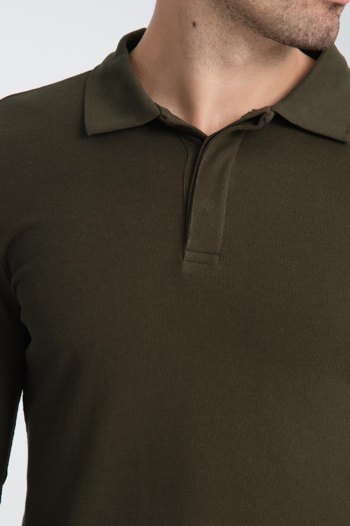 Erkek Regular Fit Polo Yaka Basic Sweatshirt Damla Örğülü