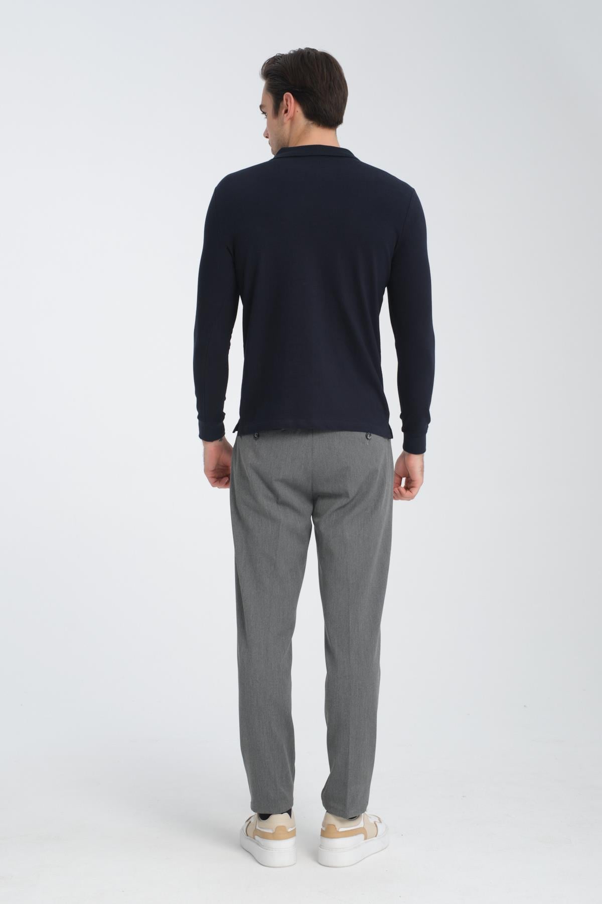 Erkek Regular Fit Polo Yaka Basic Sweatshirt Damla Örğülü