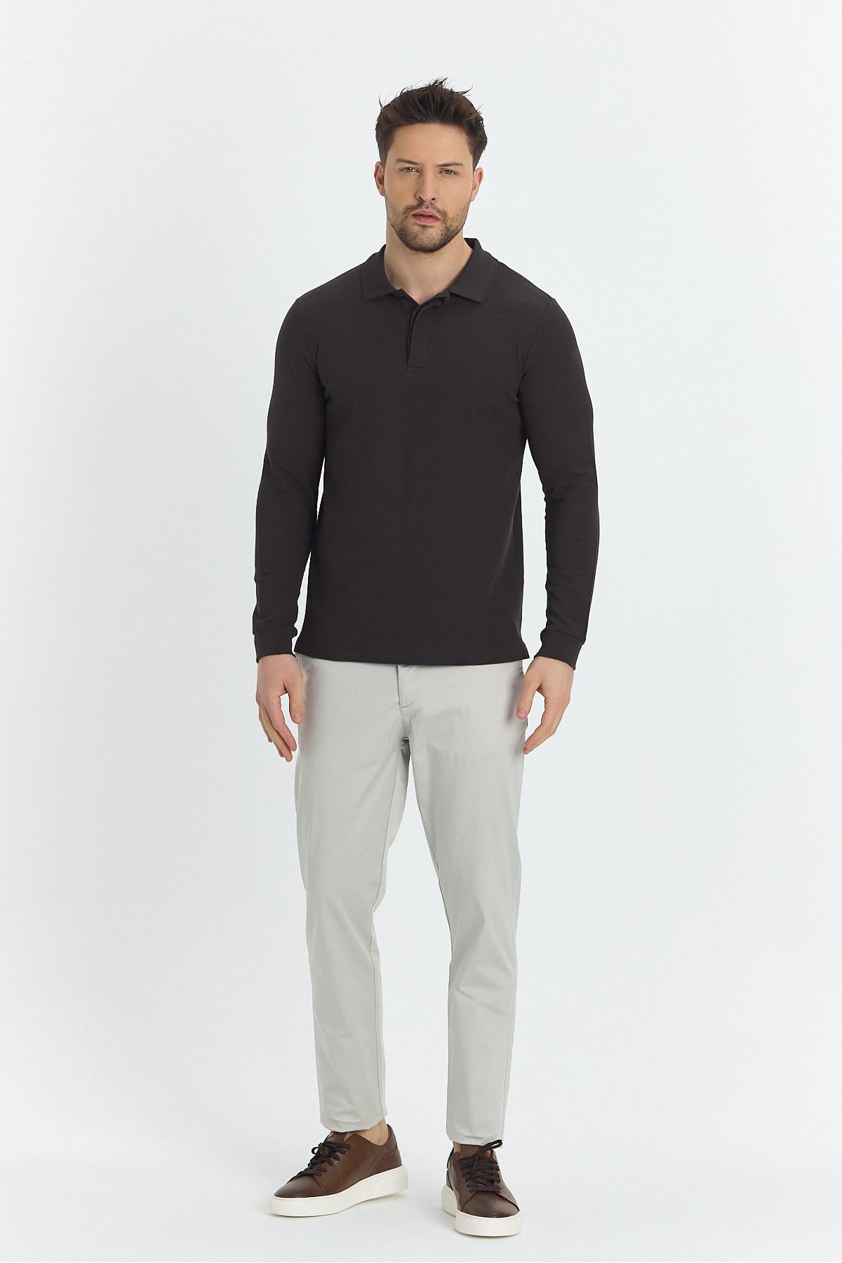 Erkek Regular Fit Polo Yaka Basic Sweatshirt Damla Örğülü