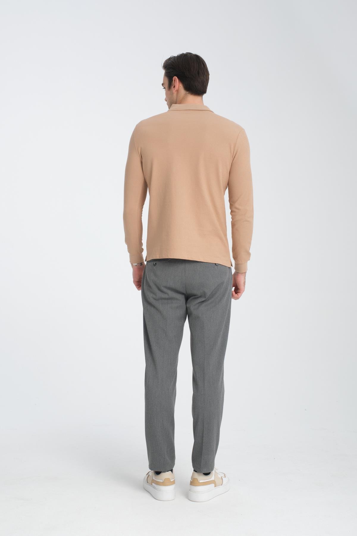 Erkek Regular Fit Polo Yaka Basic Sweatshirt Damla Örğülü