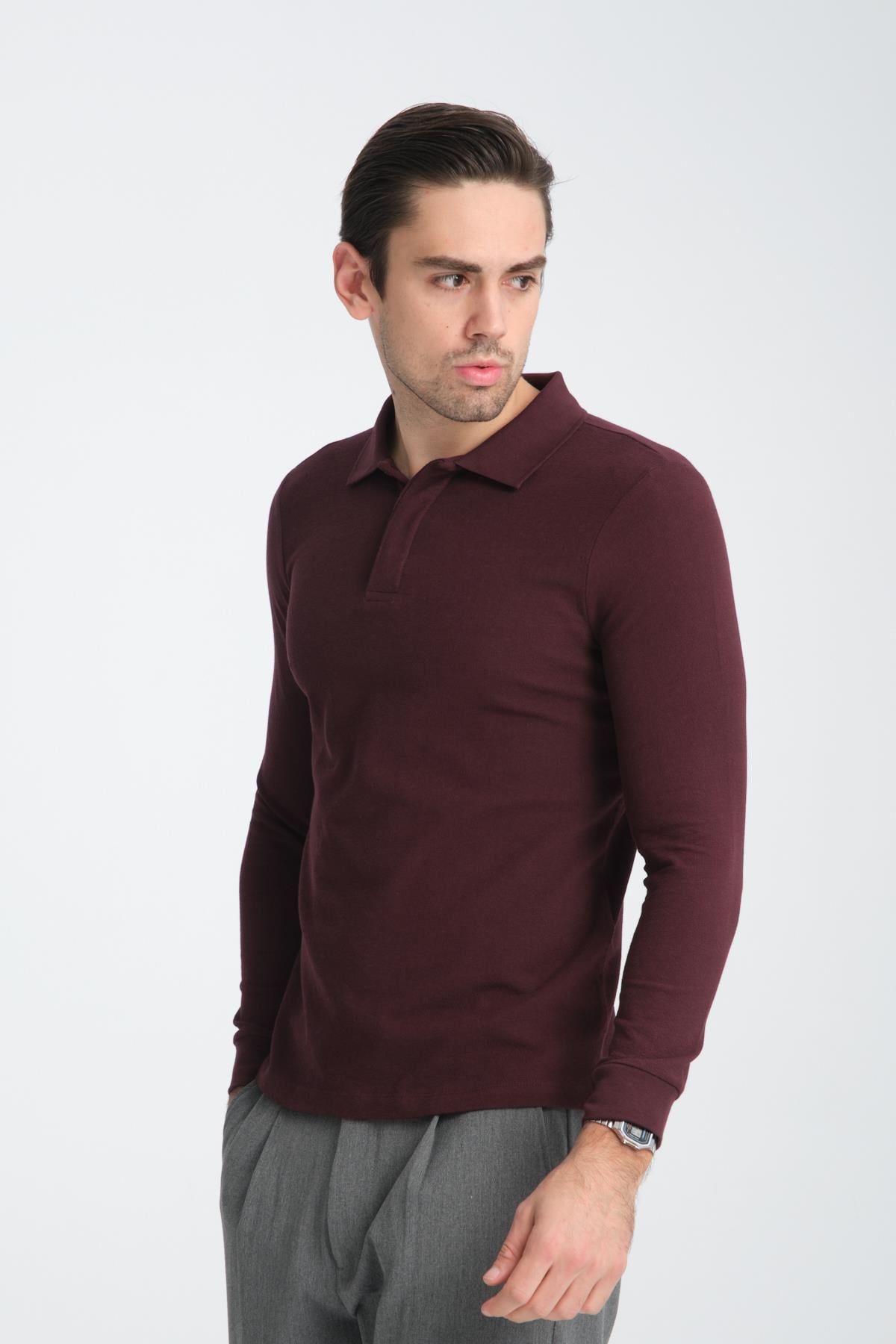 Erkek Regular Fit Polo Yaka Basic Sweatshirt Damla Örğülü