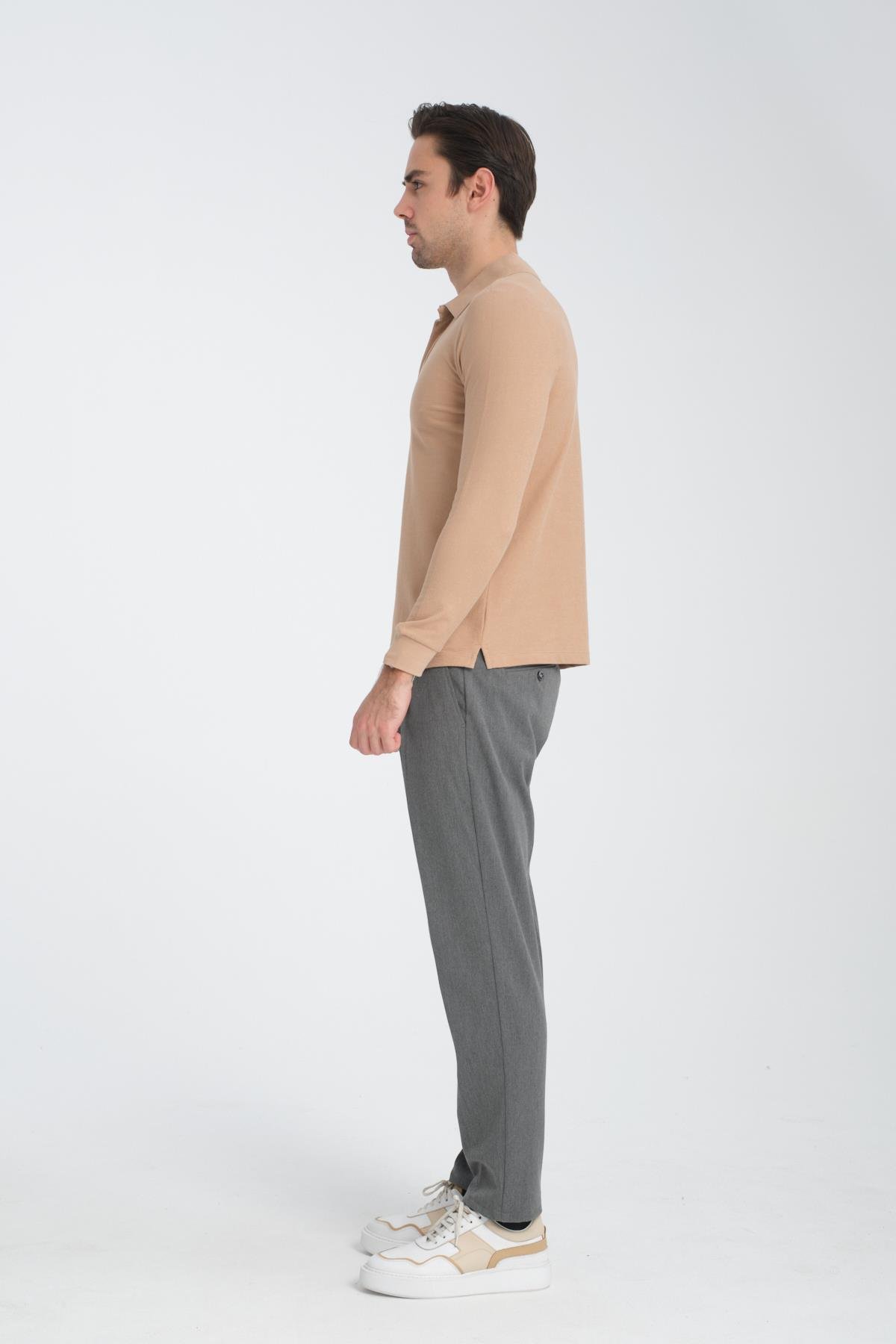 Erkek Regular Fit Polo Yaka Basic Sweatshirt Damla Örğülü