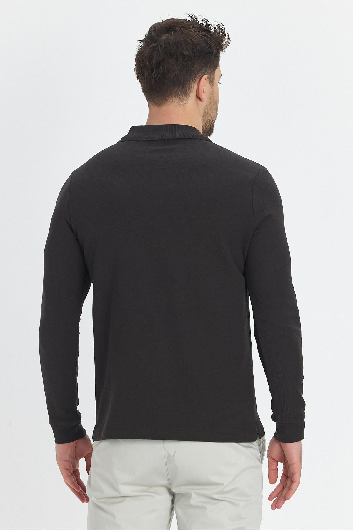 Erkek Regular Fit Polo Yaka Basic Sweatshirt Damla Örğülü