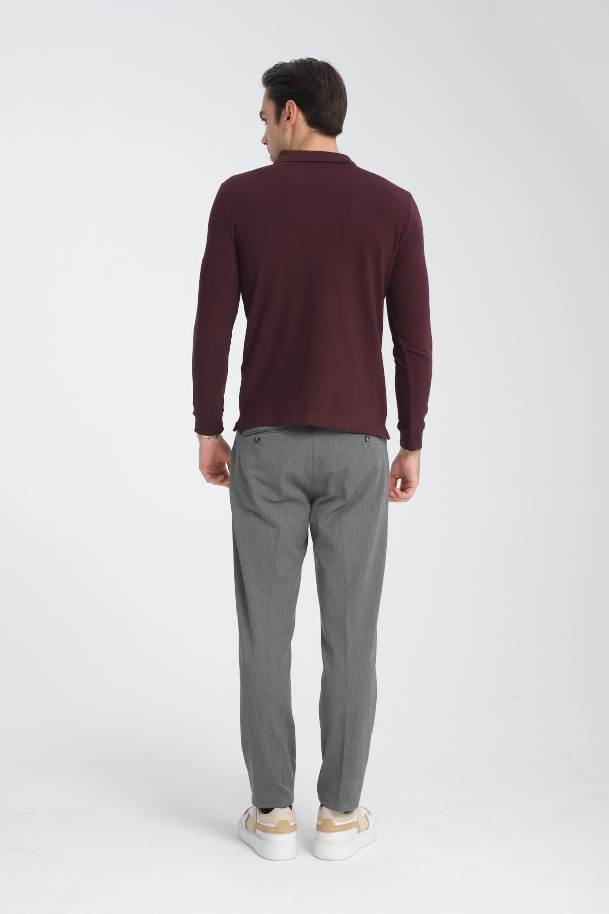Erkek Regular Fit Polo Yaka Basic Sweatshirt Damla Örğülü