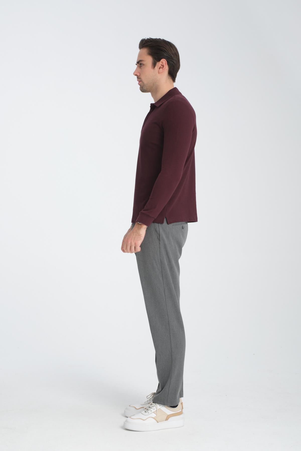 Erkek Regular Fit Polo Yaka Basic Sweatshirt Damla Örğülü