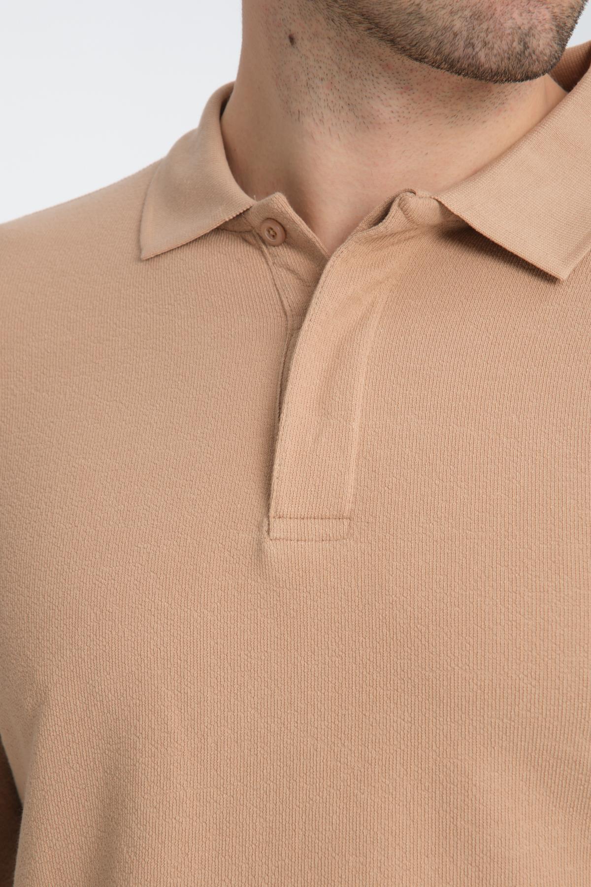 Erkek Regular Fit Polo Yaka Basic Sweatshirt Damla Örğülü