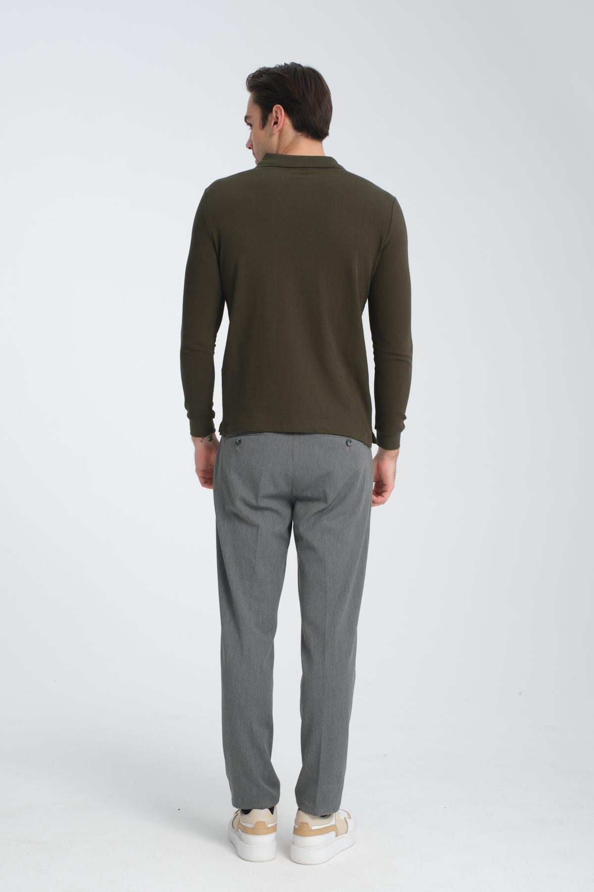 Erkek Regular Fit Polo Yaka Basic Sweatshirt Damla Örğülü