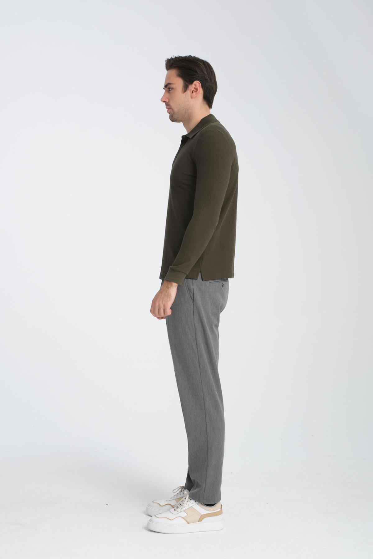 Erkek Regular Fit Polo Yaka Basic Sweatshirt Damla Örğülü