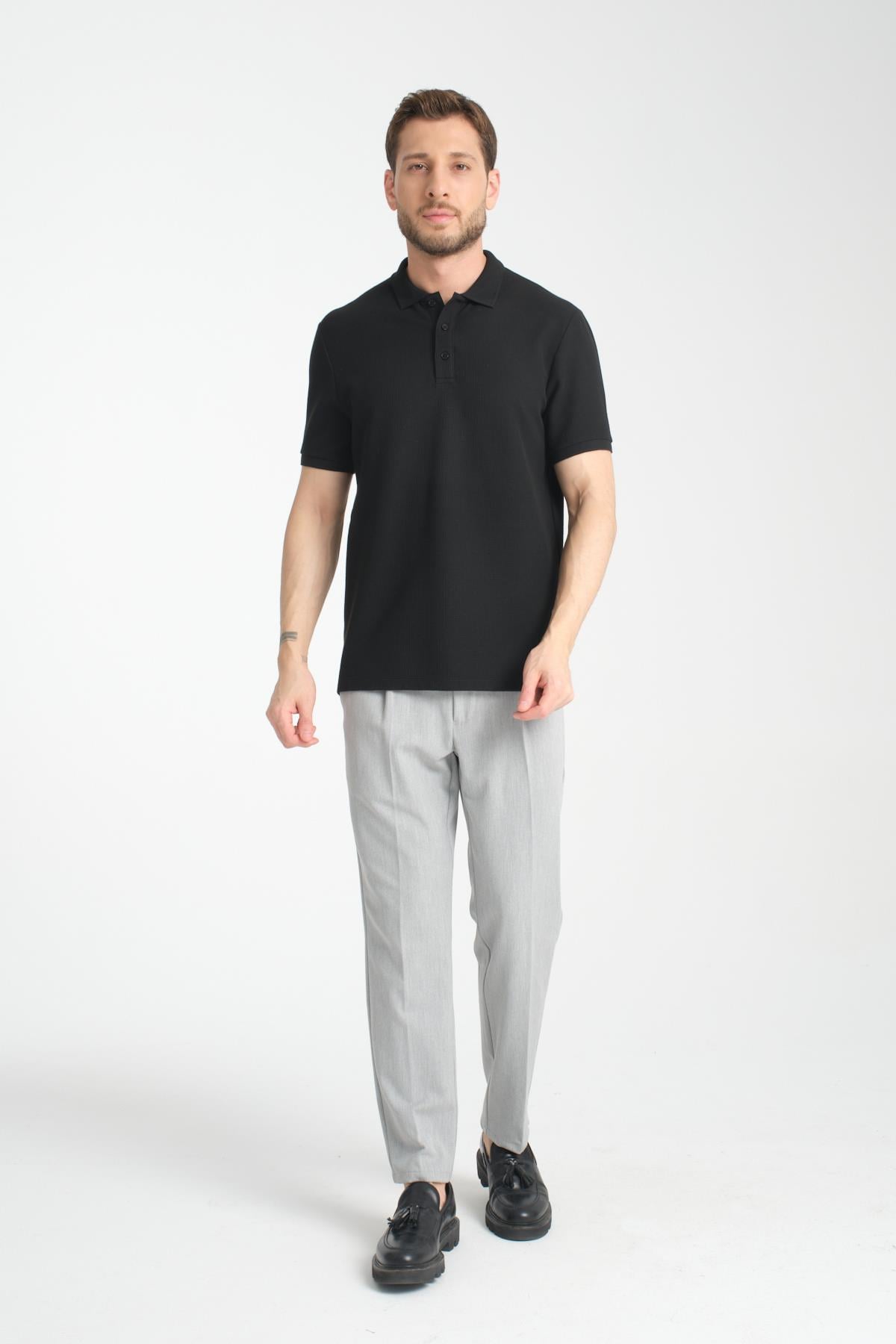 Esnek Örme Düğmeli Polo Yaka Erkek Classic Fit Polo Yaka T-Shirt 100% Pamuk
