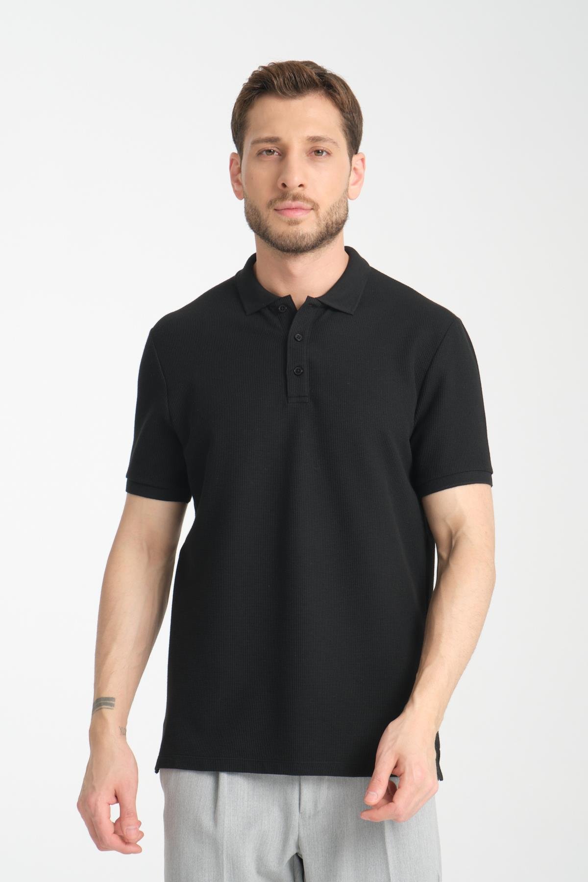 Esnek Örme Düğmeli Polo Yaka Erkek Classic Fit Polo Yaka T-Shirt 100% Pamuk