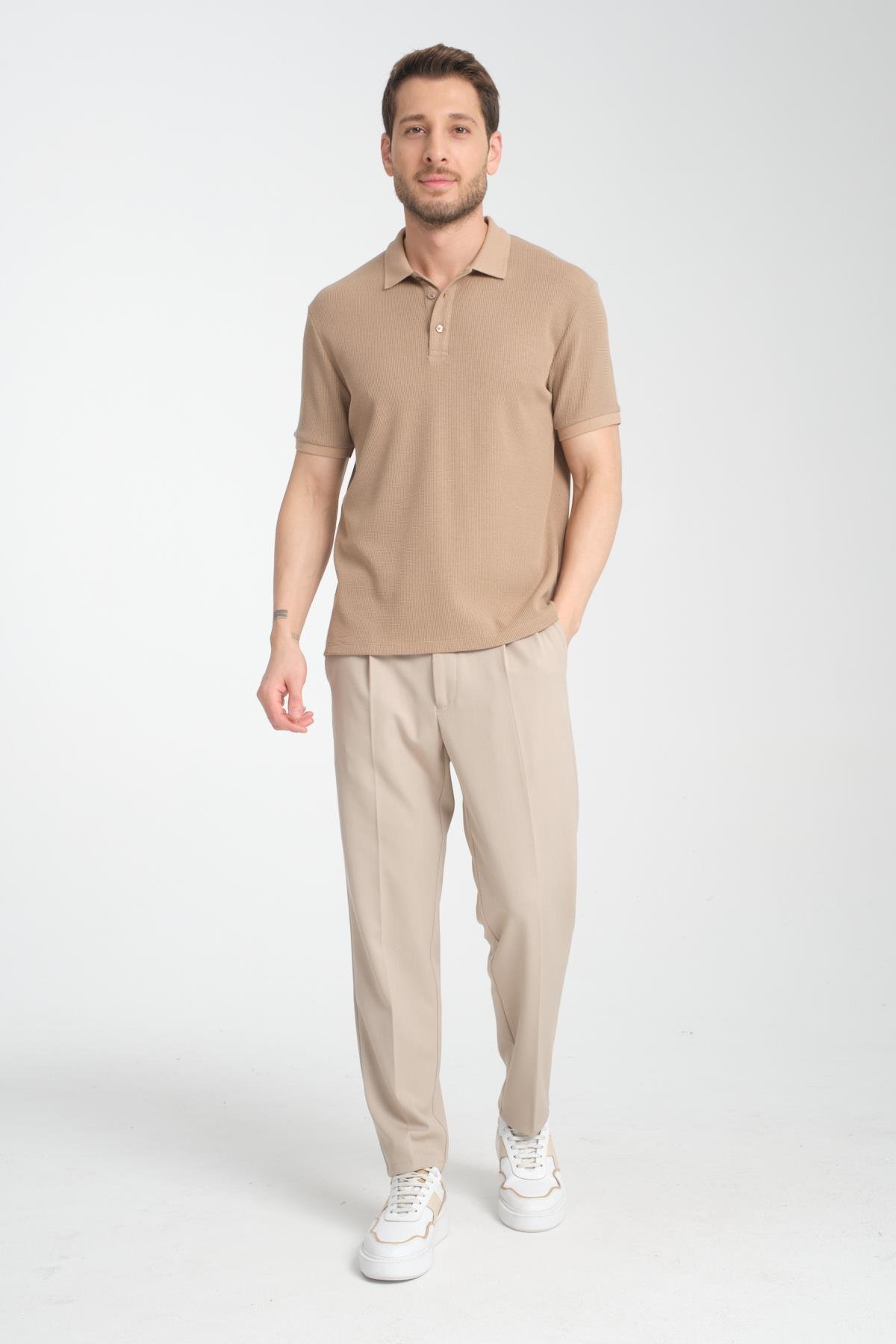 Esnek Örme Düğmeli Polo Yaka Erkek Classic Fit Polo Yaka T-Shirt 100% Pamuk