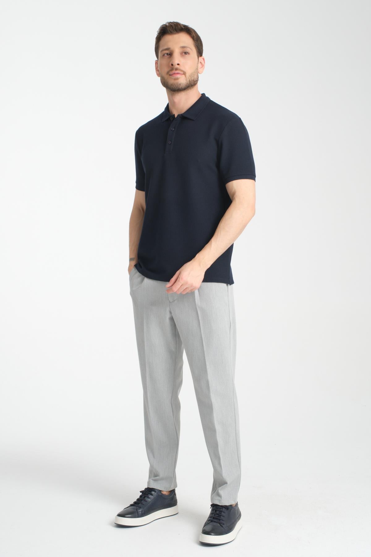 Esnek Örme Düğmeli Polo Yaka Erkek Classic Fit Polo Yaka T-Shirt 100% Pamuk