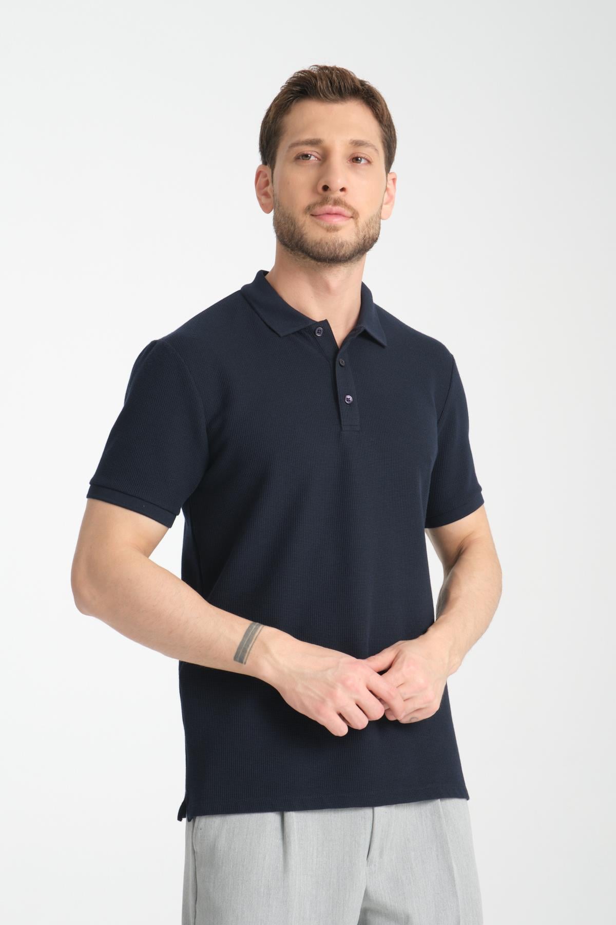 Esnek Örme Düğmeli Polo Yaka Erkek Classic Fit Polo Yaka T-Shirt 100% Pamuk