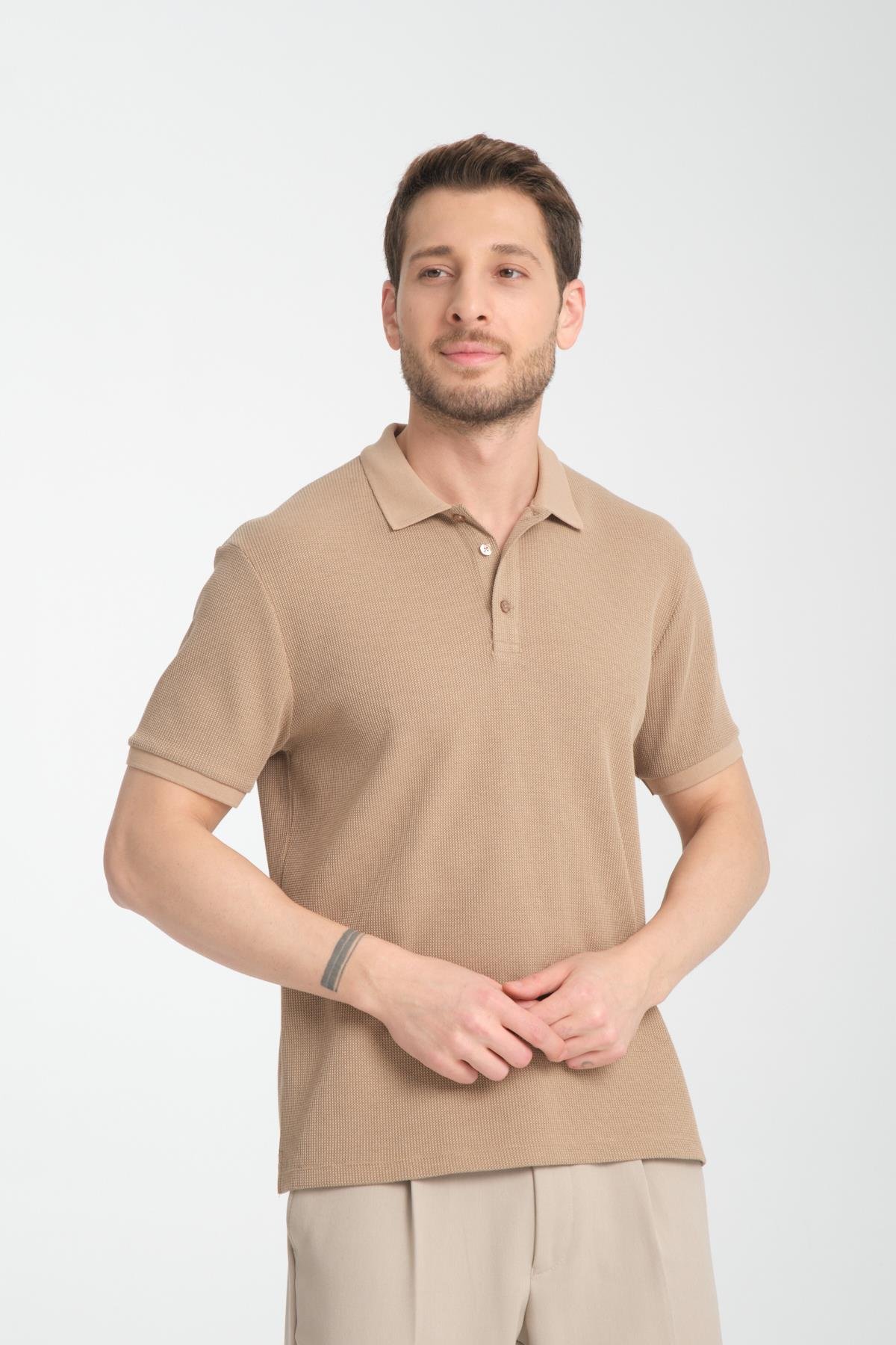 Esnek Örme Düğmeli Polo Yaka Erkek Classic Fit Polo Yaka T-Shirt 100% Pamuk