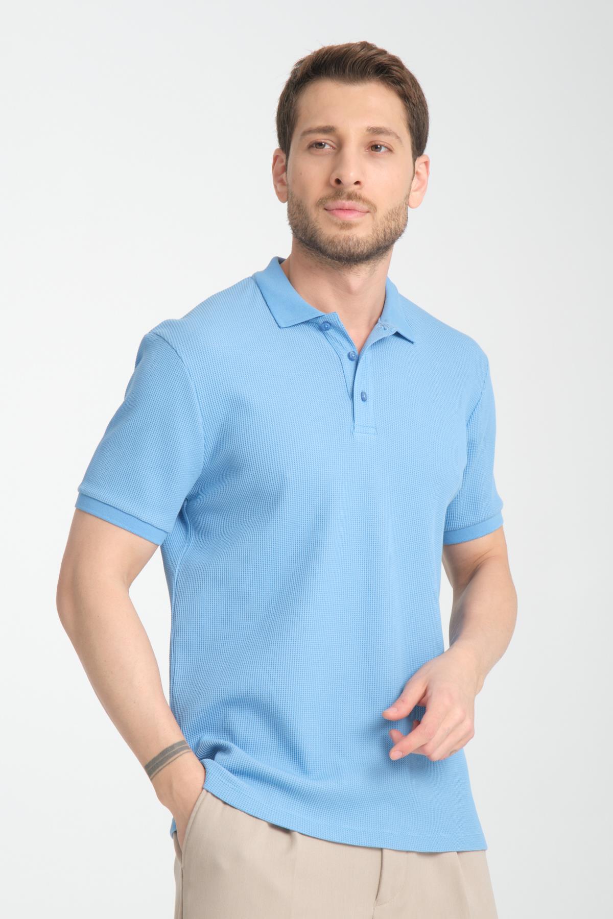 Esnek Örme Düğmeli Polo Yaka Erkek Classic Fit Polo Yaka T-Shirt 100% Pamuk
