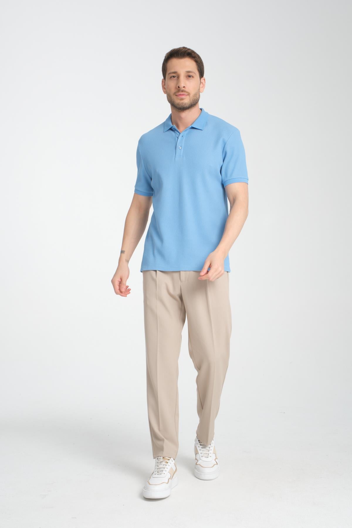 Esnek Örme Düğmeli Polo Yaka Erkek Classic Fit Polo Yaka T-Shirt 100% Pamuk