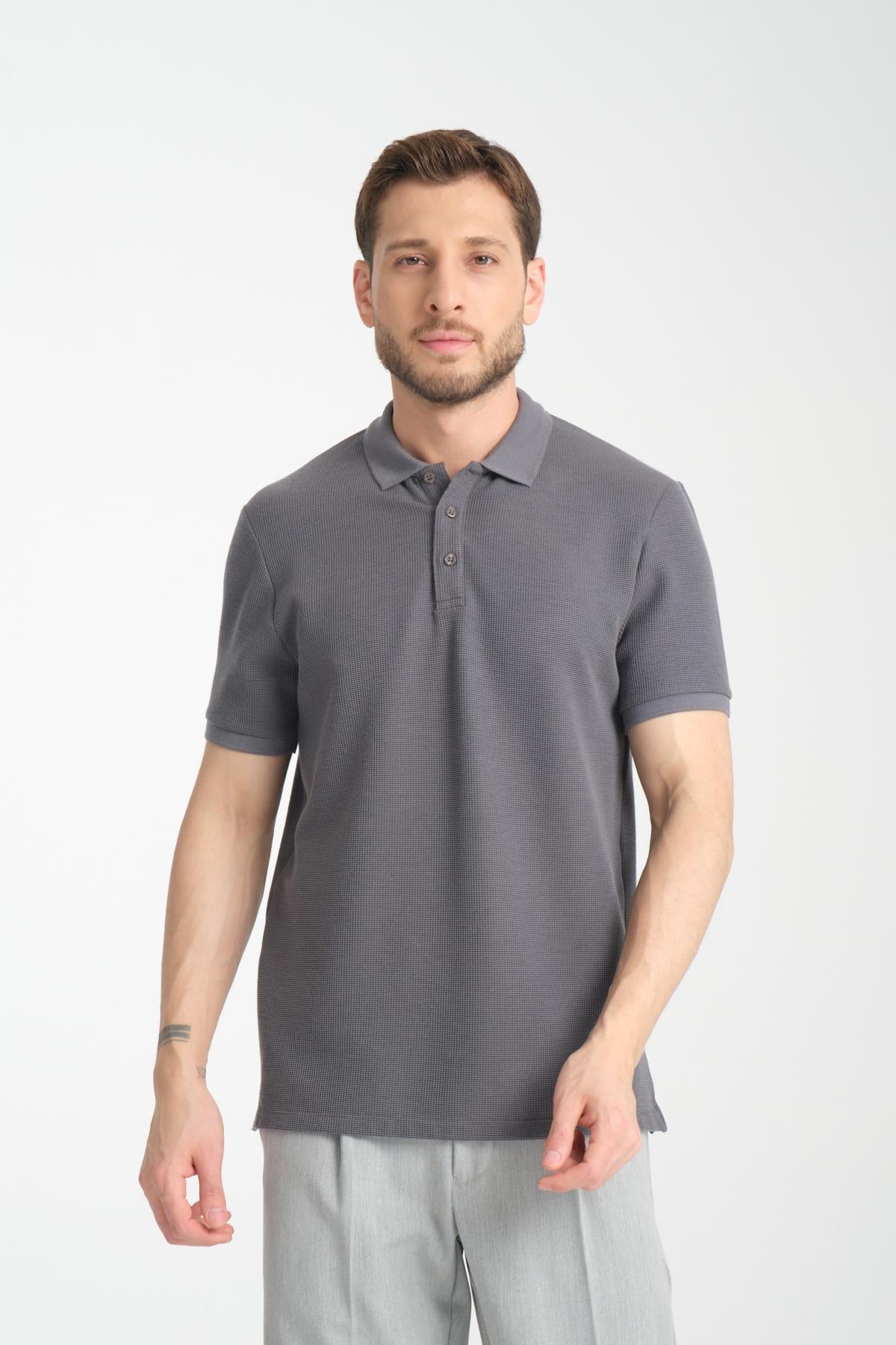 Esnek Örme Düğmeli Polo Yaka Erkek Classic Fit Polo Yaka T-Shirt 100% Pamuk
