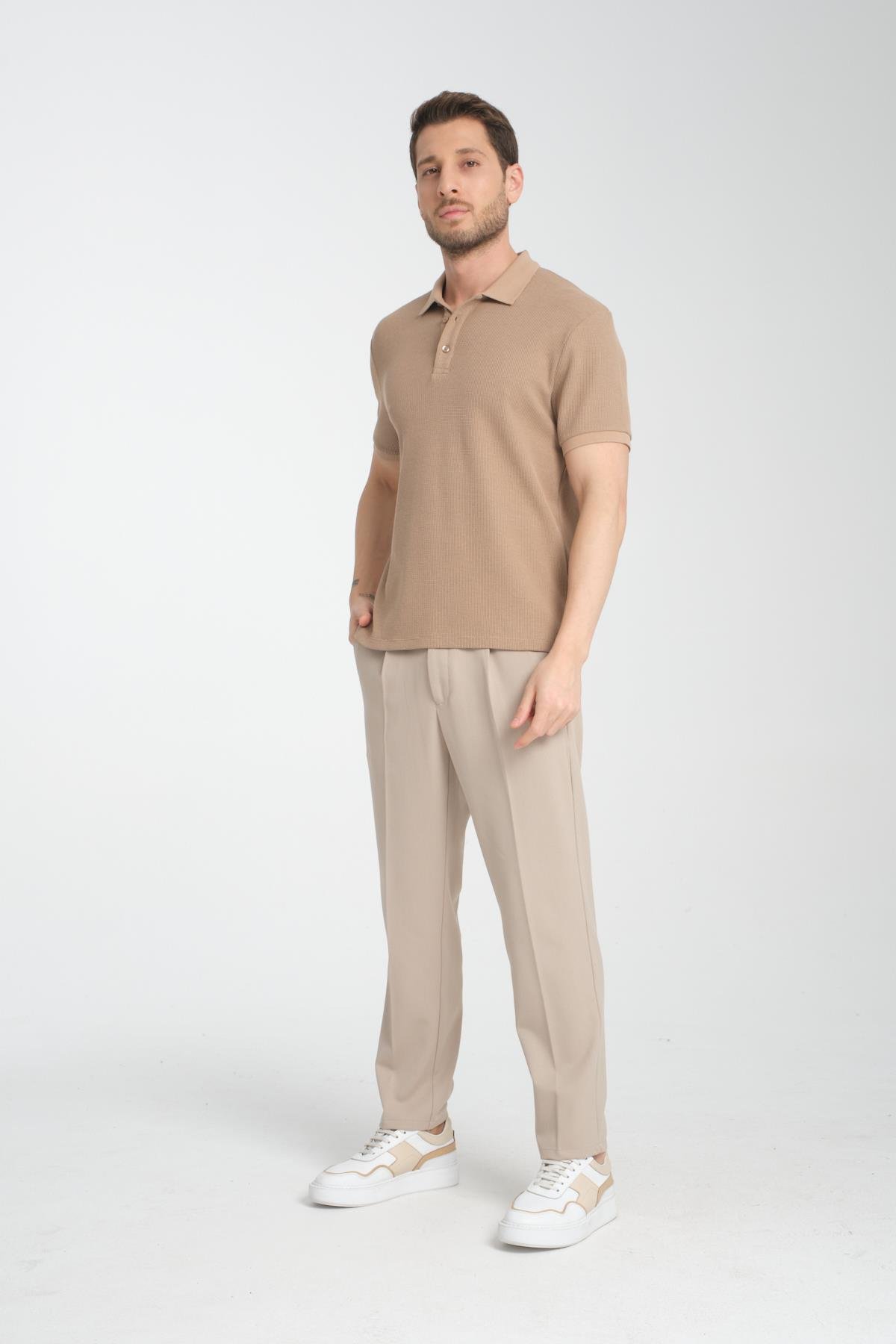 Esnek Örme Düğmeli Polo Yaka Erkek Classic Fit Polo Yaka T-Shirt 100% Pamuk