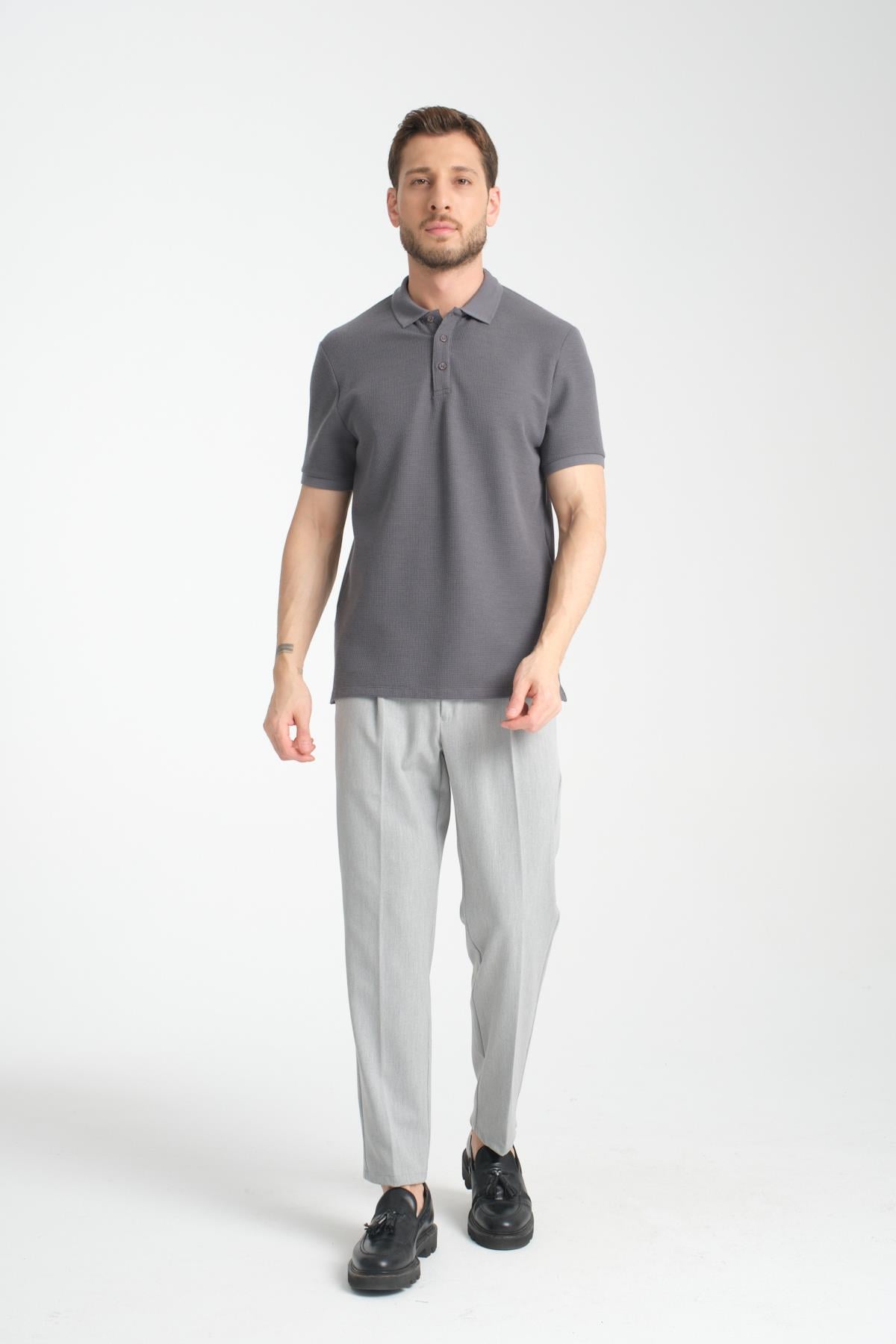 Esnek Örme Düğmeli Polo Yaka Erkek Classic Fit Polo Yaka T-Shirt 100% Pamuk