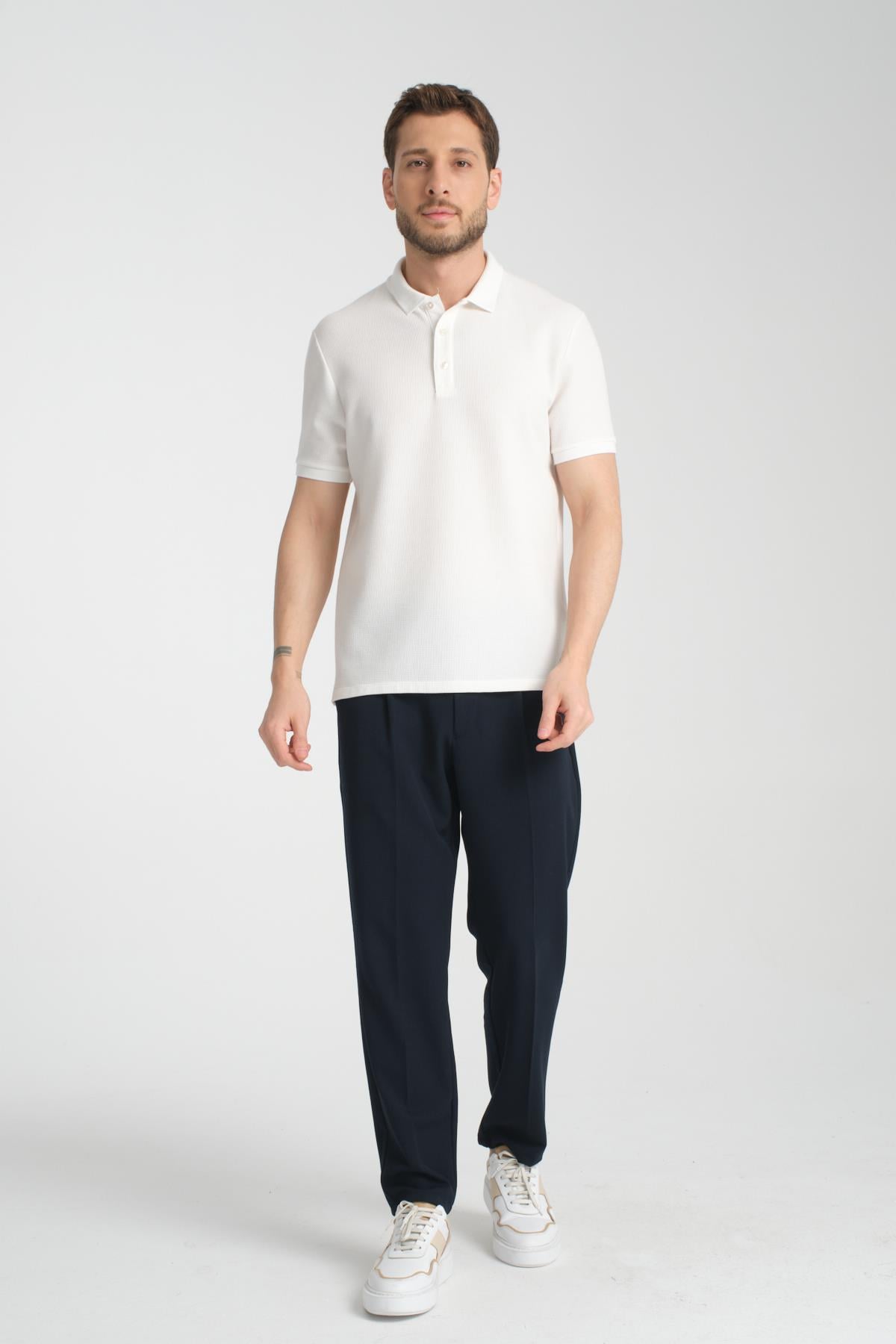 Esnek Örme Düğmeli Polo Yaka Erkek Classic Fit