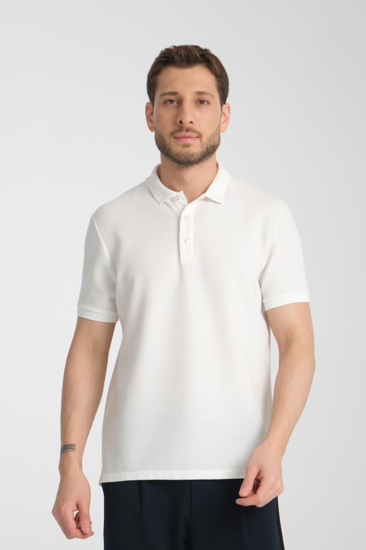 Esnek Örme Düğmeli Polo Yaka Erkek Classic Fit
