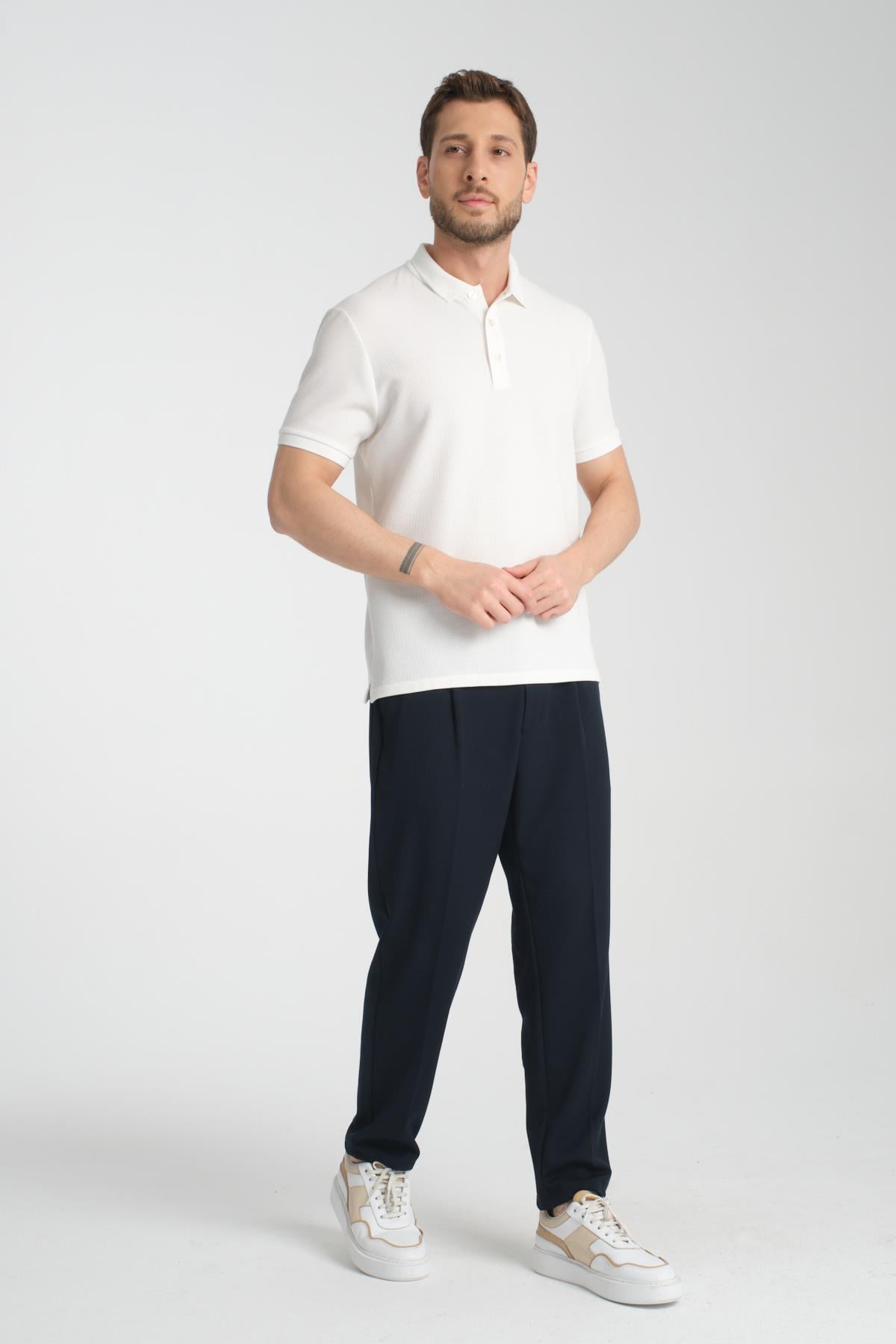 Esnek Örme Düğmeli Polo Yaka Erkek Classic Fit
