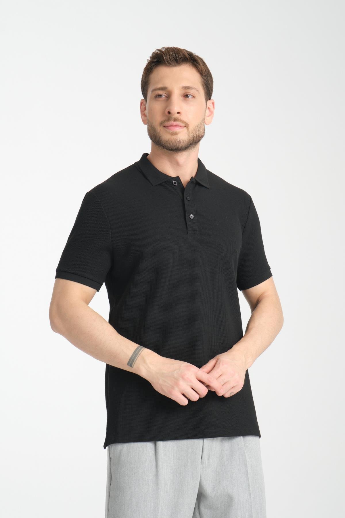 Esnek Örme Düğmeli Polo Yaka Erkek Classic Fit Polo Yaka T-Shirt 100% Pamuk