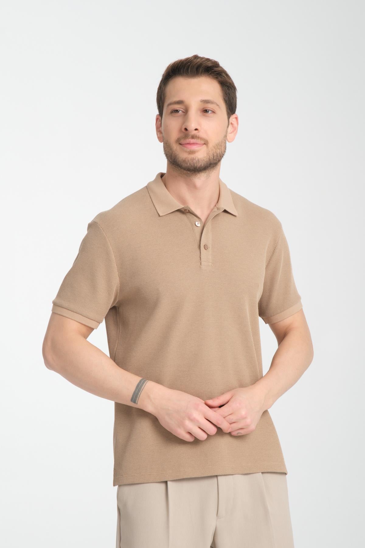 Esnek Örme Düğmeli Polo Yaka Erkek Classic Fit Polo Yaka T-Shirt 100% Pamuk