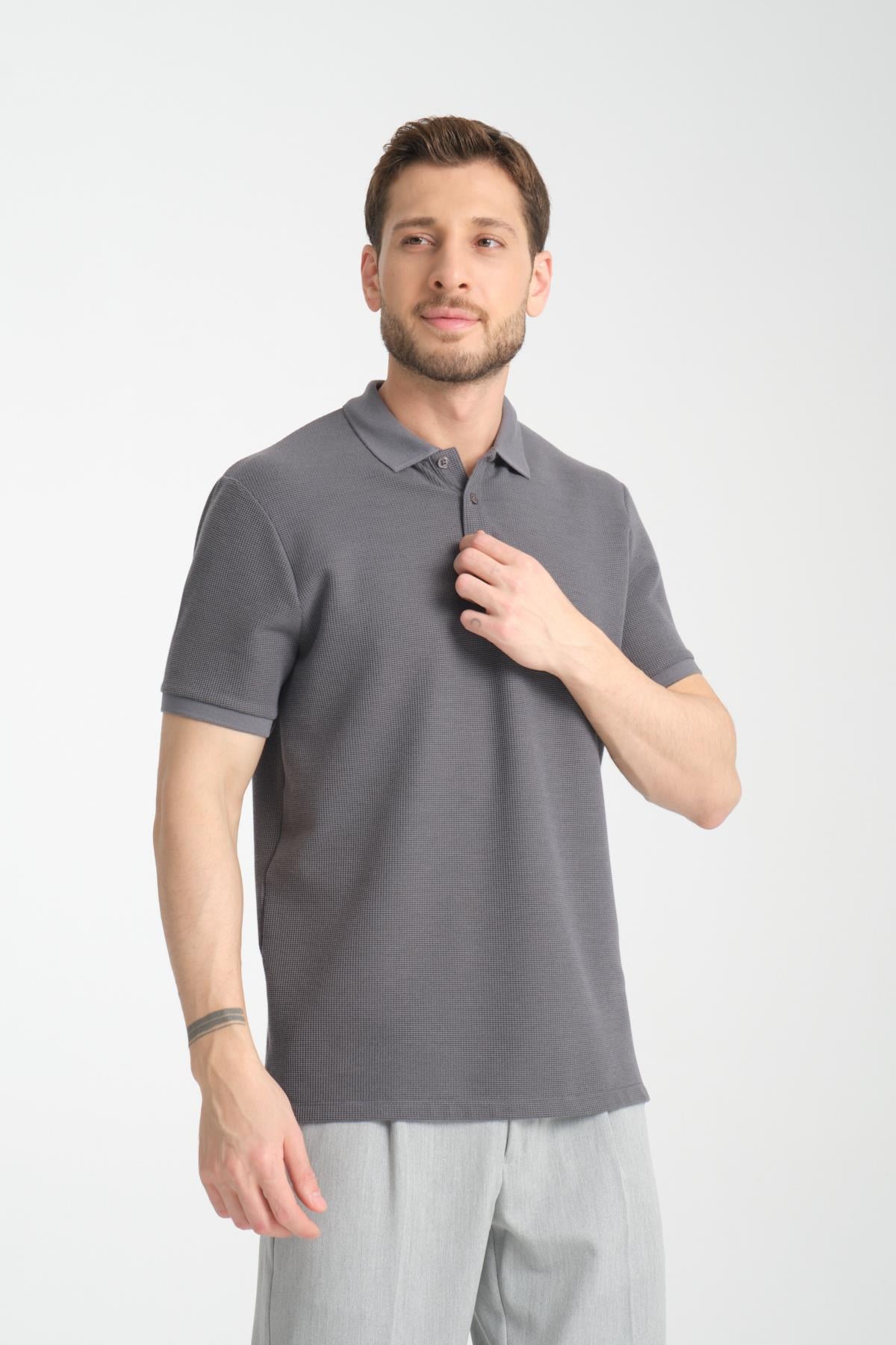 Esnek Örme Düğmeli Polo Yaka Erkek Classic Fit Polo Yaka T-Shirt 100% Pamuk