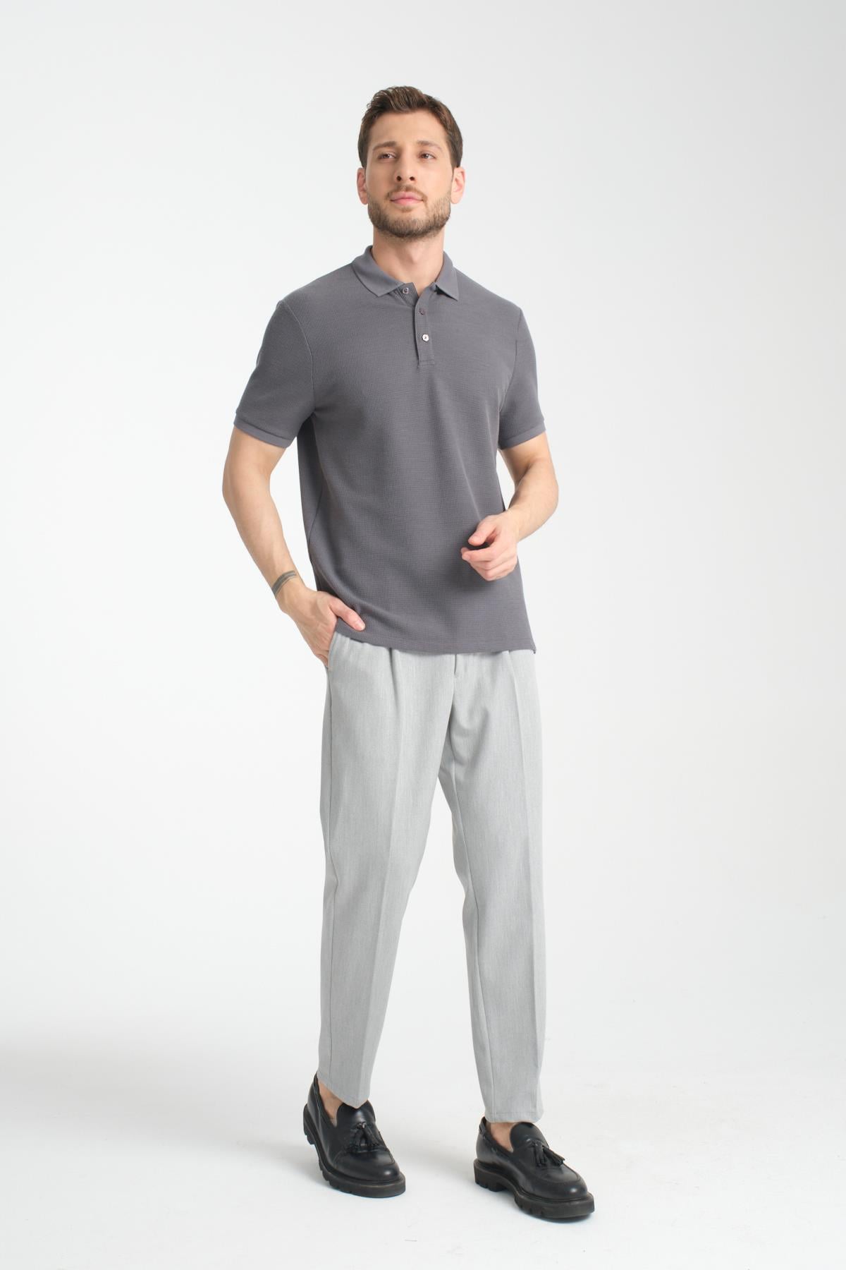 Esnek Örme Düğmeli Polo Yaka Erkek Classic Fit Polo Yaka T-Shirt 100% Pamuk