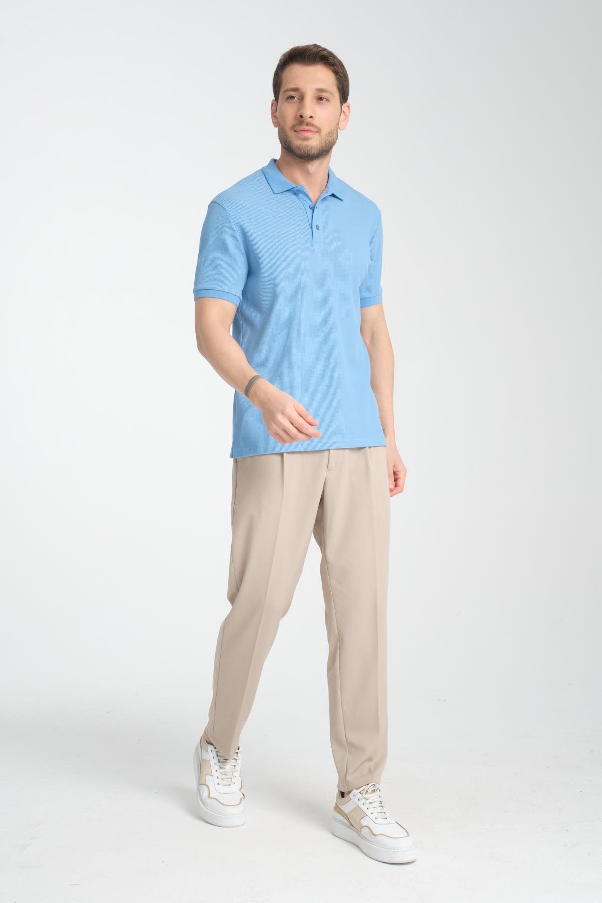 Esnek Örme Düğmeli Polo Yaka Erkek Classic Fit Polo Yaka T-Shirt 100% Pamuk