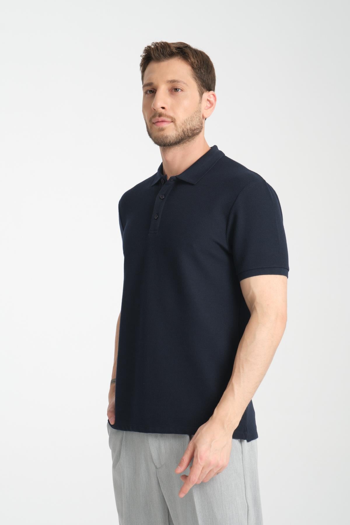 Esnek Örme Düğmeli Polo Yaka Erkek Classic Fit Polo Yaka T-Shirt 100% Pamuk