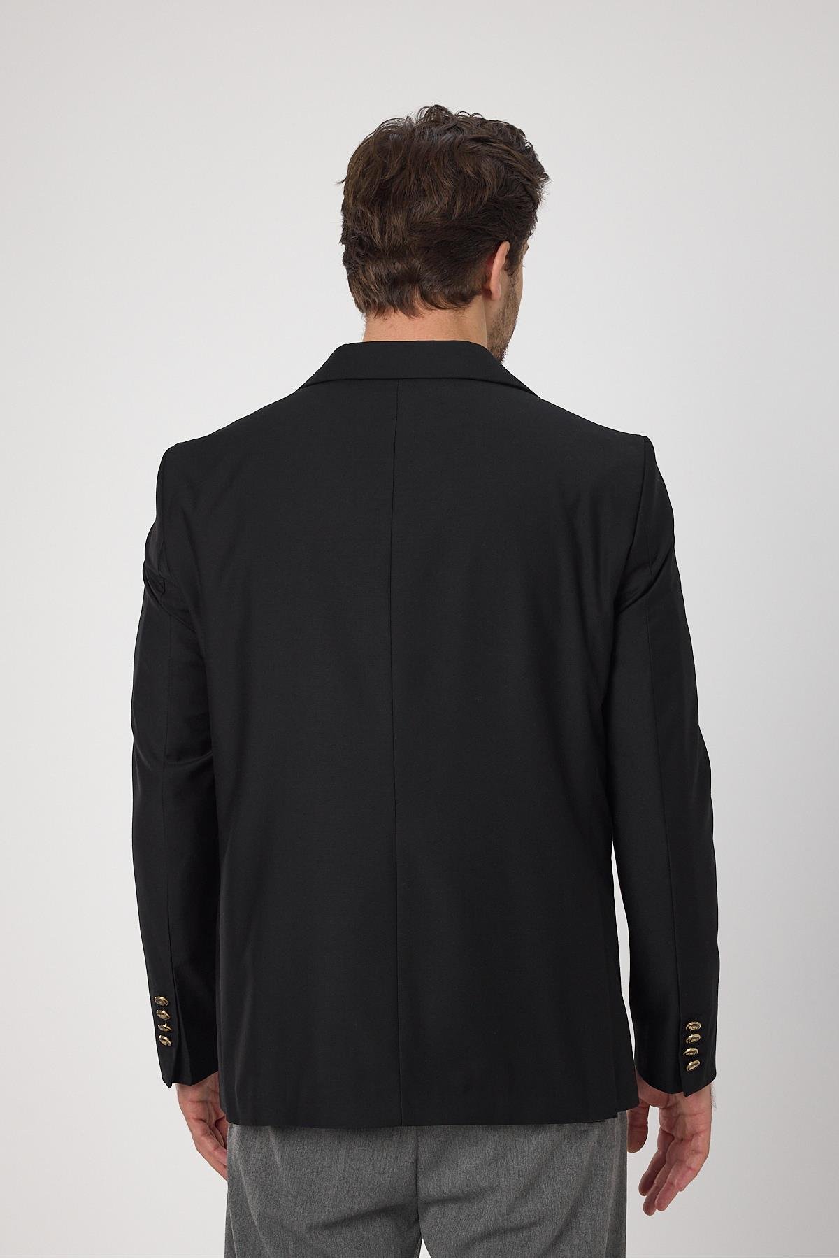 Fatuse Erkek Siyah Kruvaze 6 Adet Metal Düğmeli 4 Mevsim Blazer Ceket