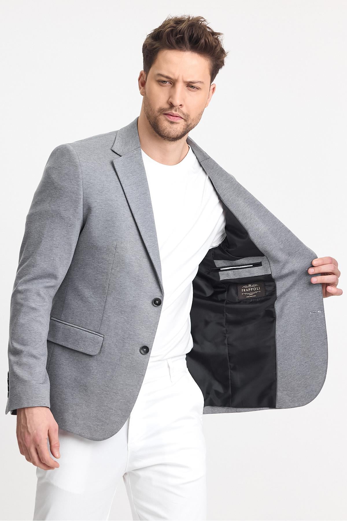 Feniks Erkek Siyah Slim Fit Mono Yaka Pamuk Karışımlı Likralı Spor Blazer Ceket
