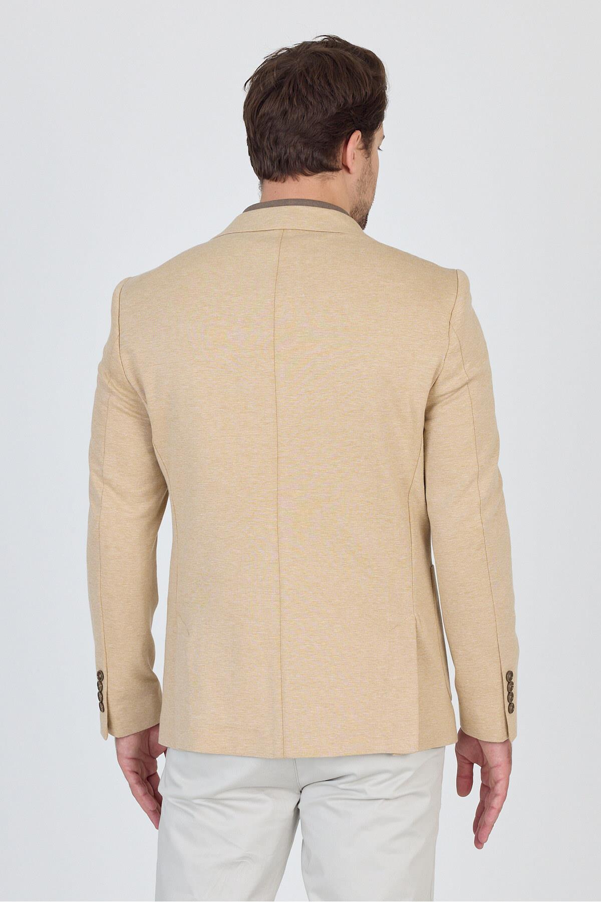 Feniks Erkek Vizon Yarım Astar Torba Cepli Pamuk Karışımlı Likralı SlimFit Spor Blazer Ceket