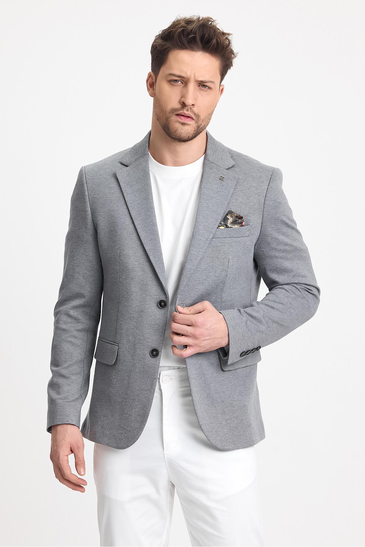 Fenix Erkek Battal Büyük Beden Siyah Regular Fit Pamuk Karışımlı Likralı Blazer Ceket