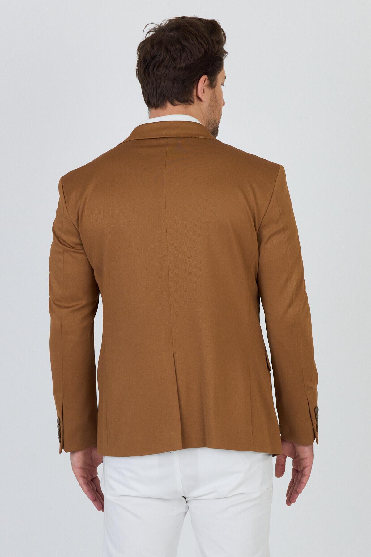 Ferico Erkek Hardal Poliviskon Kumaş Slim Fit Blazer Ceket
