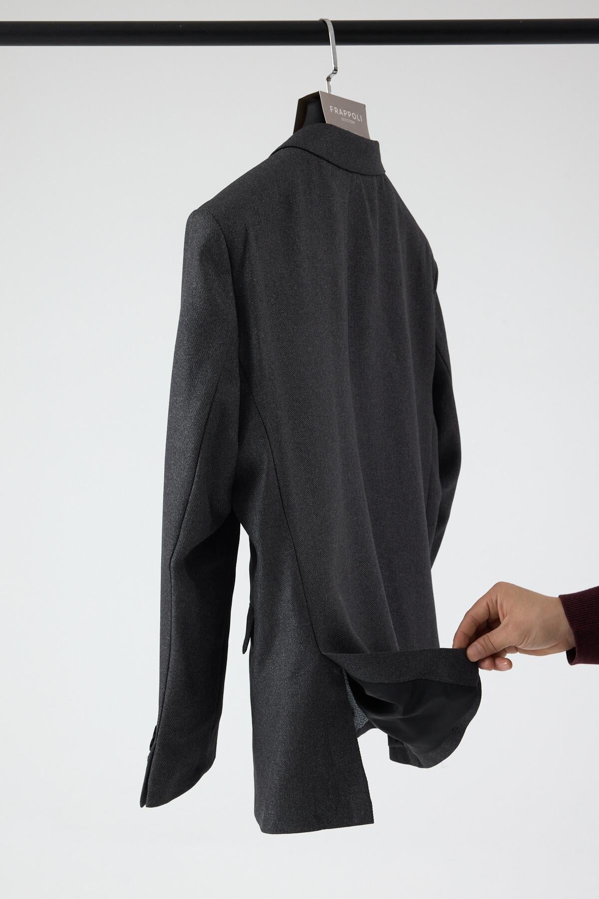 Fevuall Erkek Antrasit Diagonel Desenli Battal Büyük Beden Mono Yaka Dar Kesim Blazer Spor Ceket