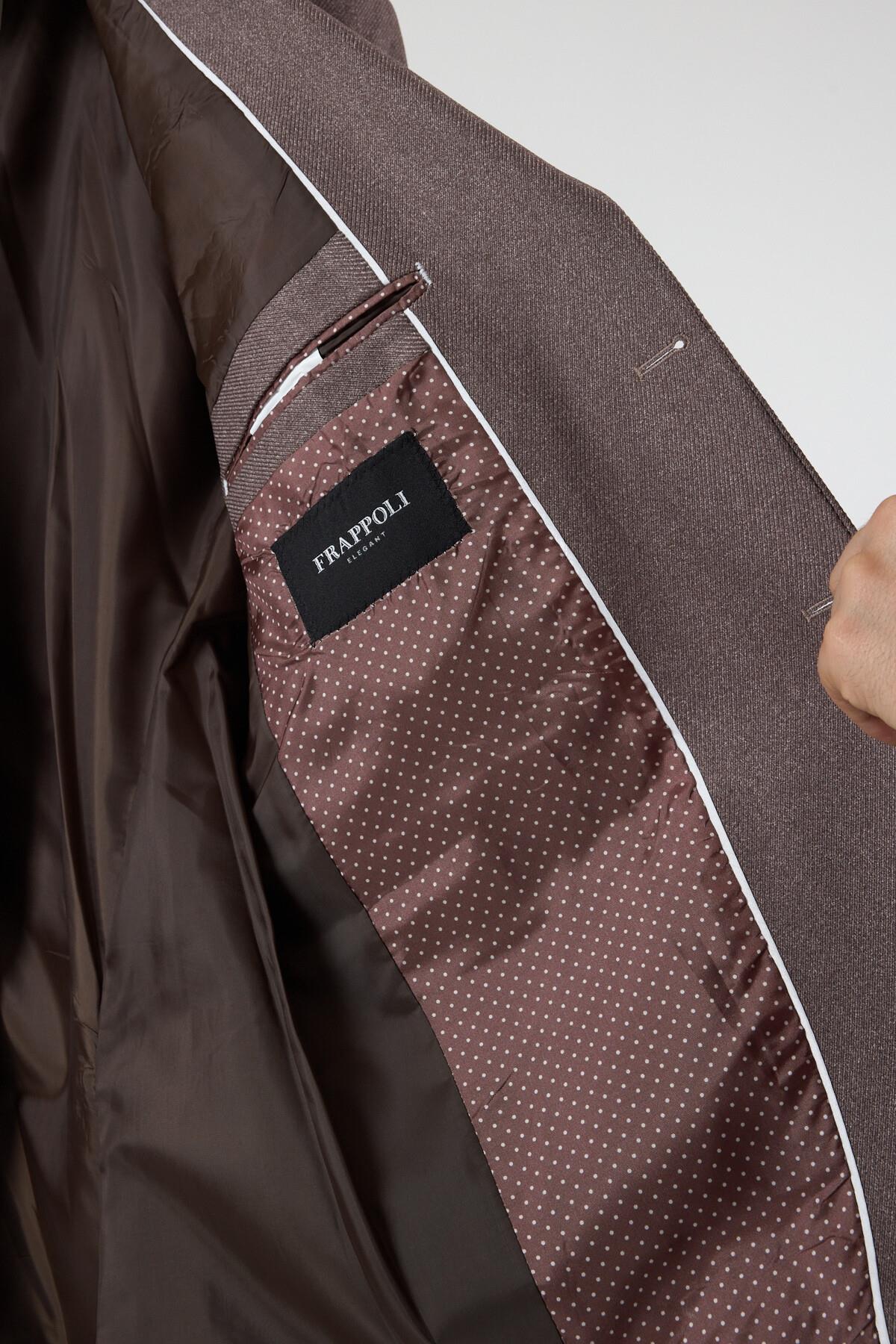 Fevuall Erkek Dark Vizon Diagonel Desenli Battal Büyük Beden Mono Yaka Dar Kesim Blazer Spor Ceket