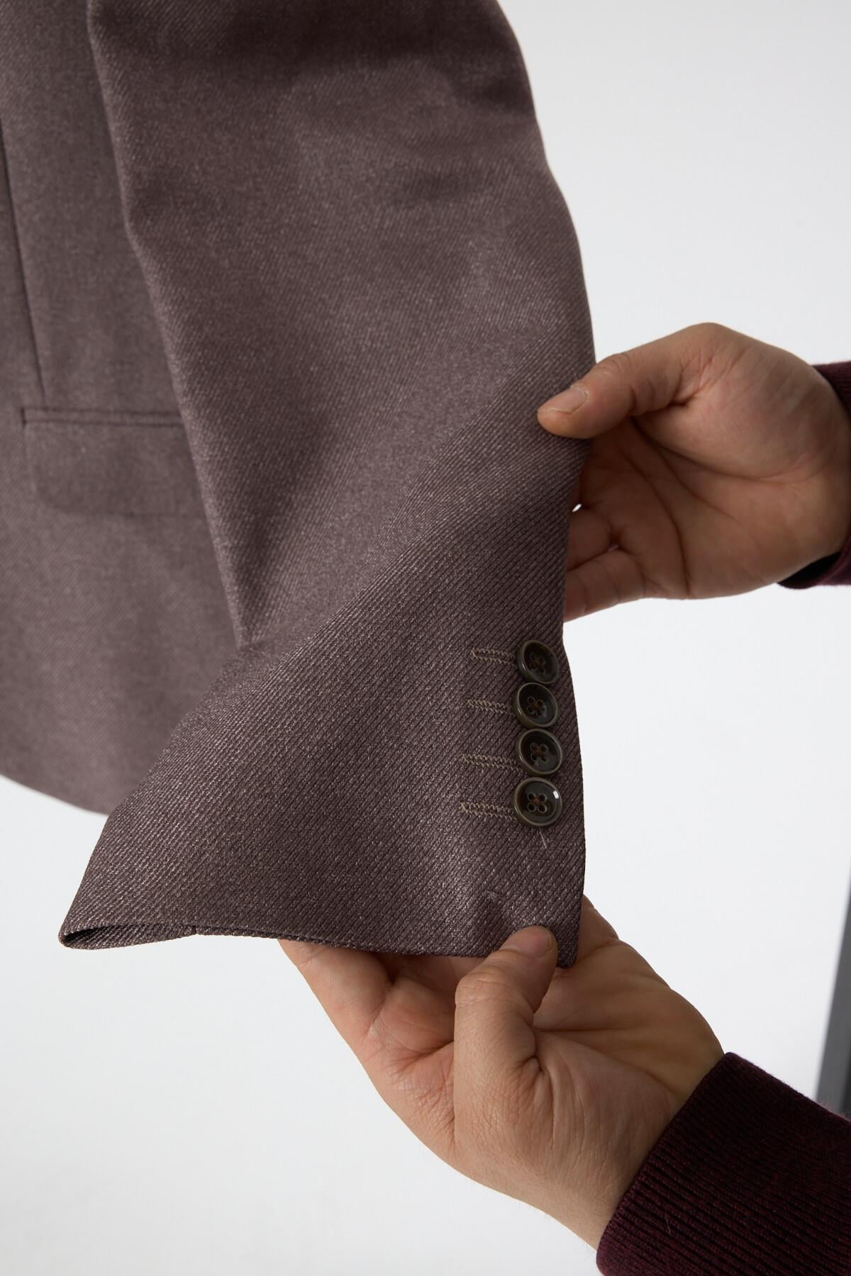 Fevuall Erkek Dark Vizon Diagonel Desenli Battal Büyük Beden Mono Yaka Dar Kesim Blazer Spor Ceket