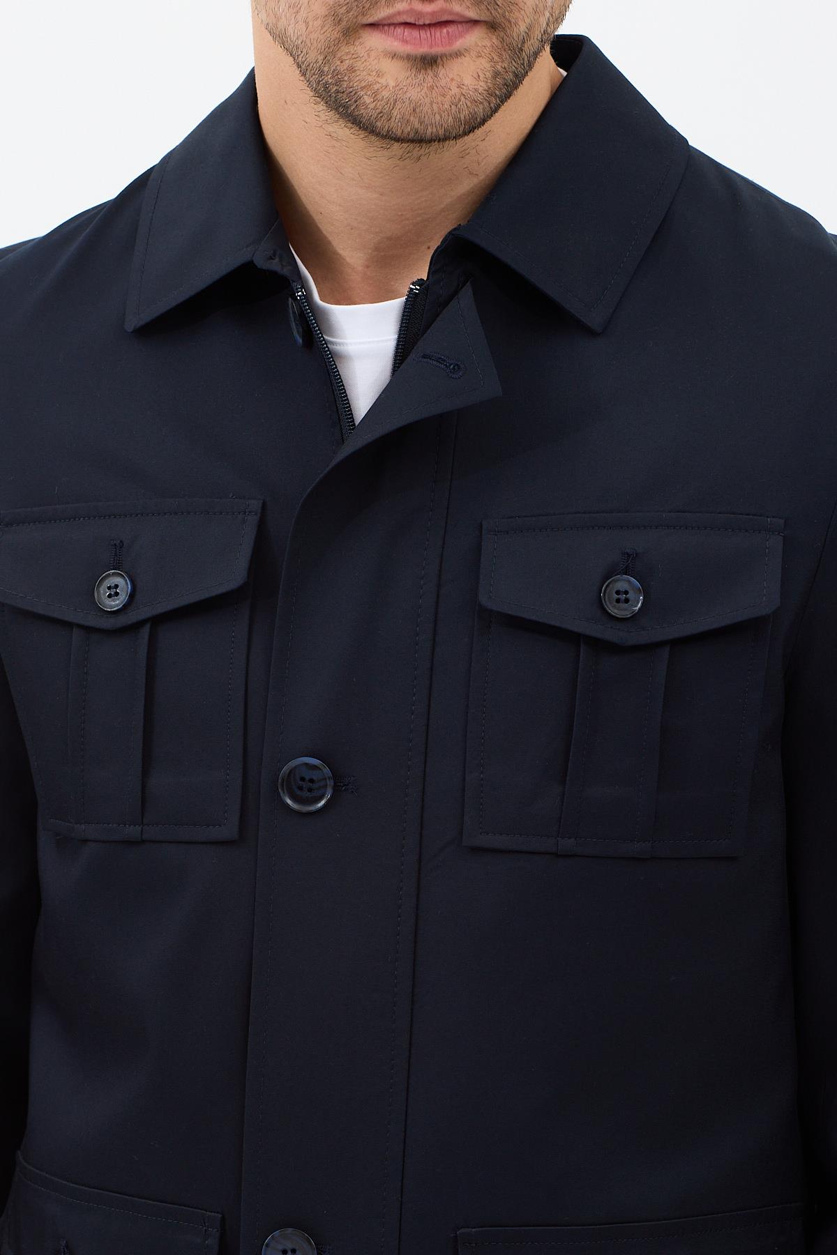 Fred Erkek Lacivert İtalyan Kesim Slim Fit İlkbahar-Sonbahar Trençkot-Mont