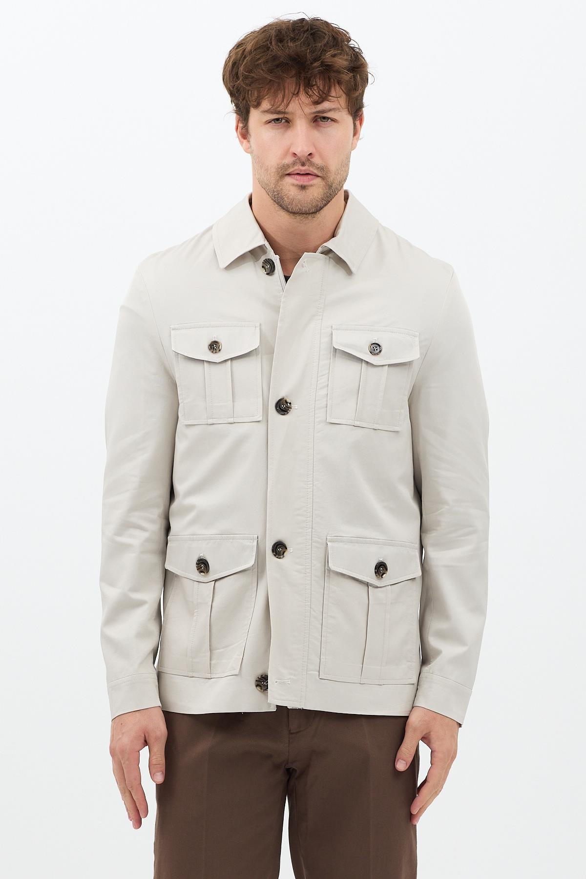 Fred Erkek Stone İtalyan Kesim Slim Fit İlkbahar-Sonbahar Trençkot-Mont